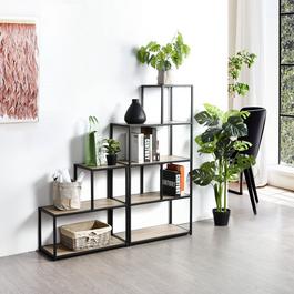 FurnitureR Ladder Shelf Unit 6-Tier Step Bookshelf with Metal Frame