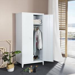 FurnitureR Metal Wardrobe Cabinet with Hanging Rod and Shelf 165 cm Tall Storage Locker White