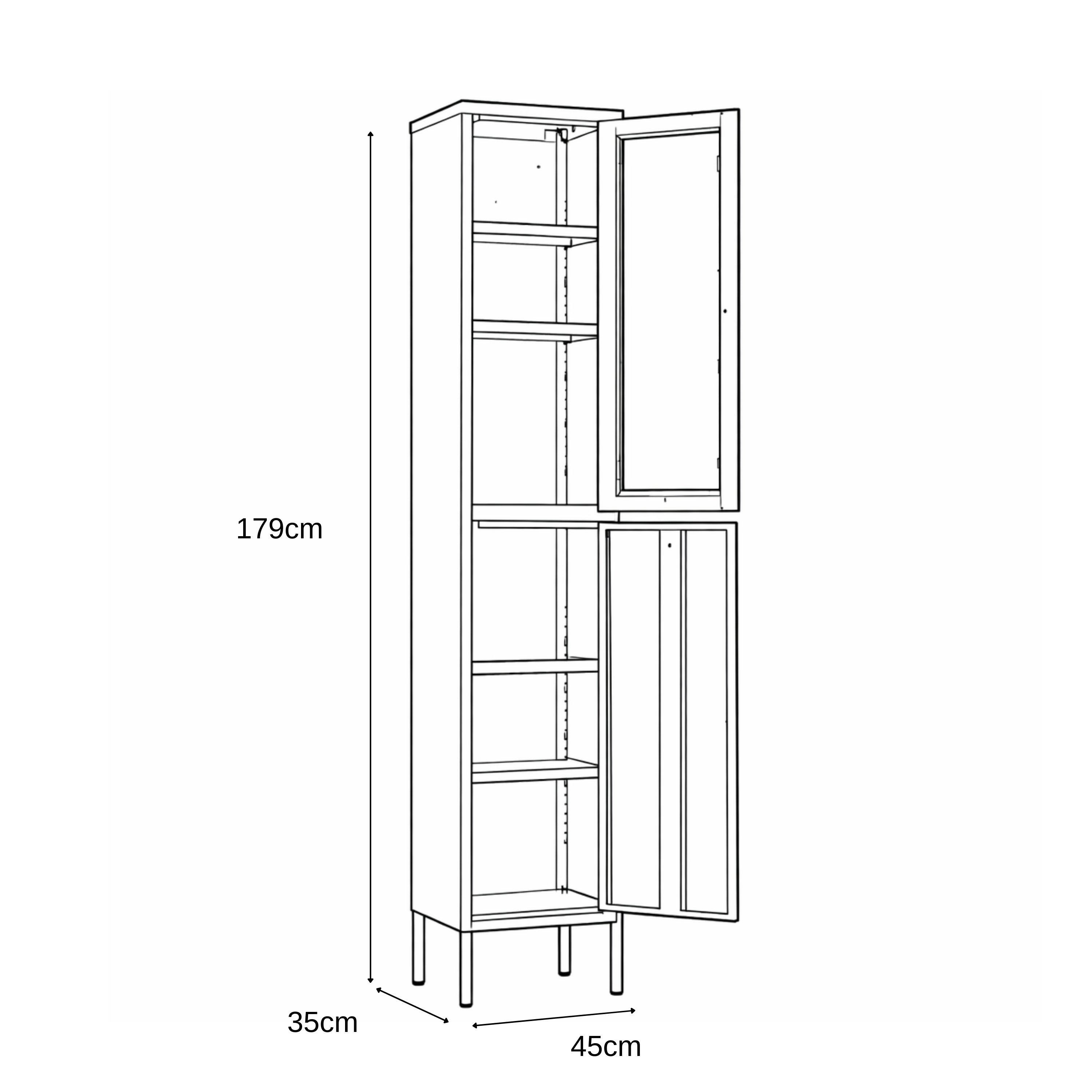 Blue - FurnitureR - Tall Metal Storage Cabinet with Glass Door  Slim 179 cm Utility Organizer - 4