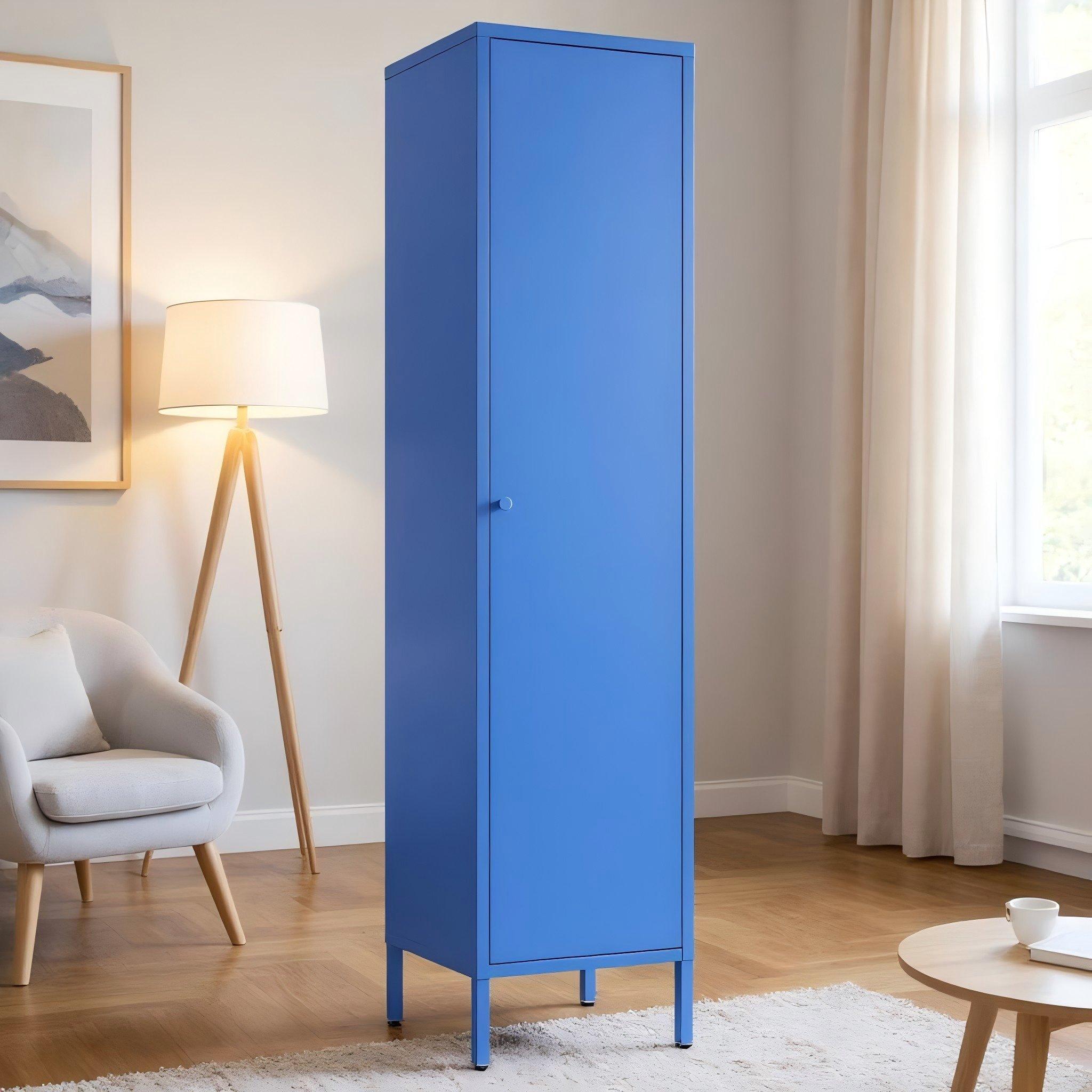 Blue - FurnitureR - Metal Storage Cabinet with Adjustable Shelves Single Door Locker for Home Office - 3