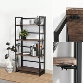 FurnitureR 5-Tier Bookshelf – Industrial Style Storage Rack with Wood Shelves