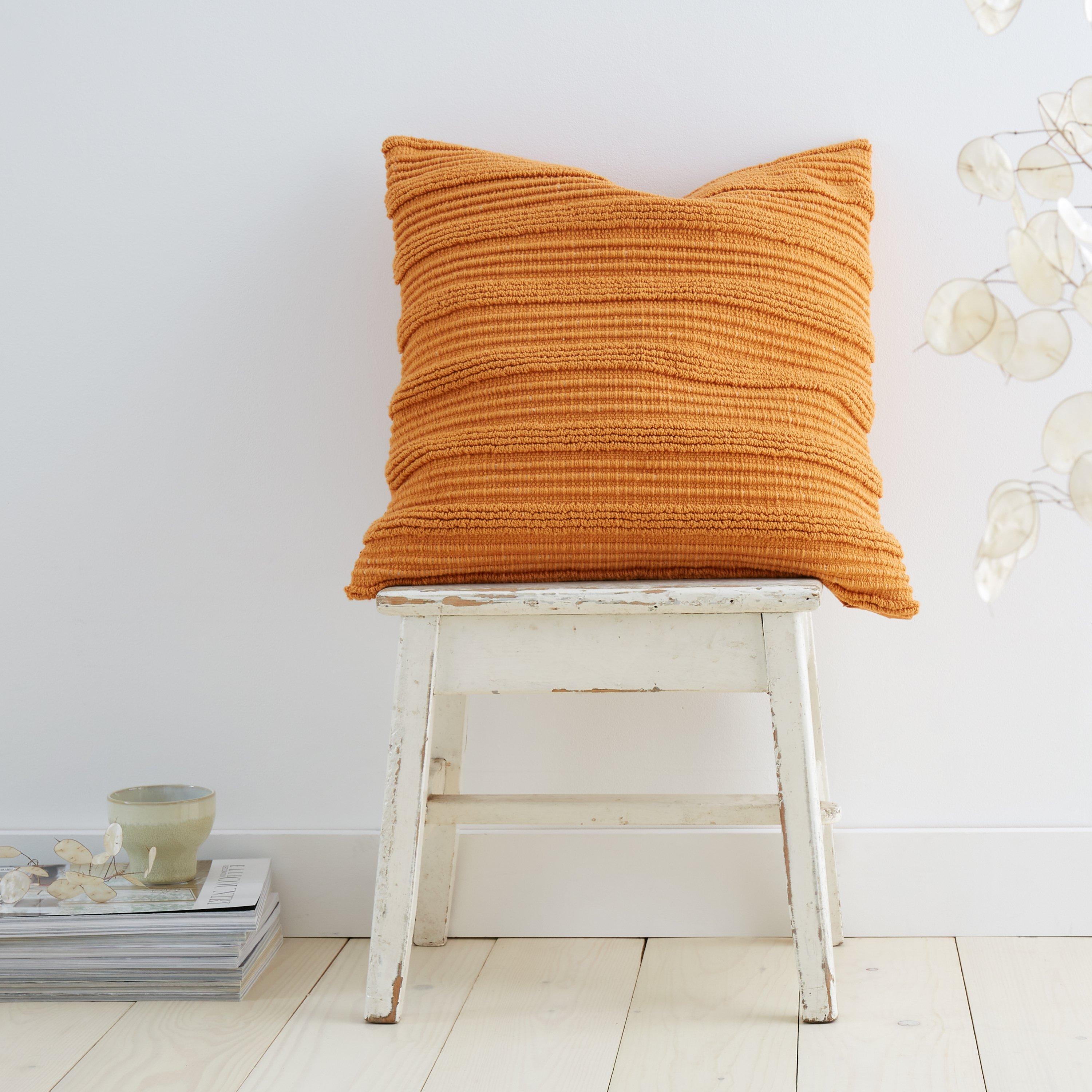 Terracotta - Pineapple Elephant - Tufted Stripes Cotton Cushion Terracotta - 1