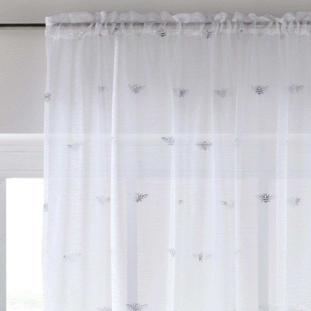 Hvid - Tyrone Textiles - Bee Print Linen-Look Voile Panel - 2