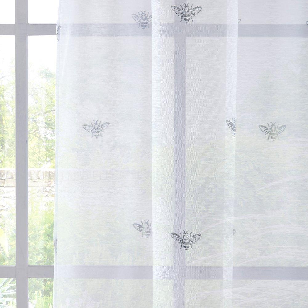 Hvid - Tyrone Textiles - Bee Print Linen-Look Voile Panel - 3