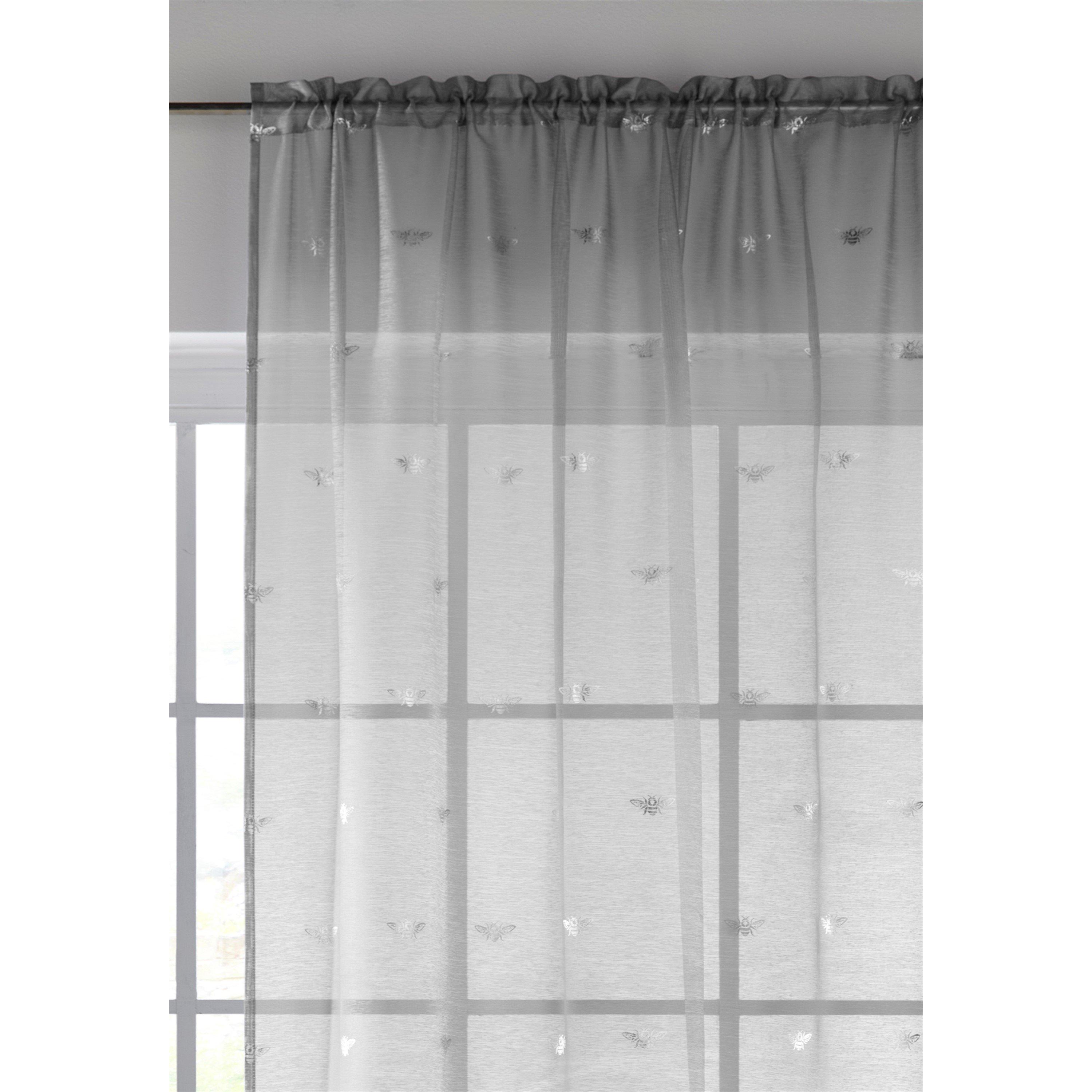 Grey - Tyrone Textiles - Bee Print Linen-Look Voile Panel - 2