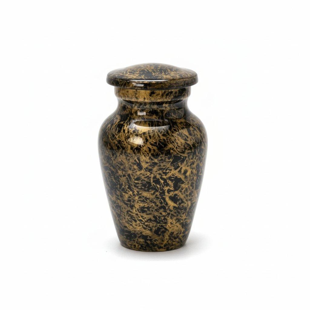 Star  Small Cremation Keepsake Vibrant Swirling Metallic Gold Black Blue Glossy Urn - Green