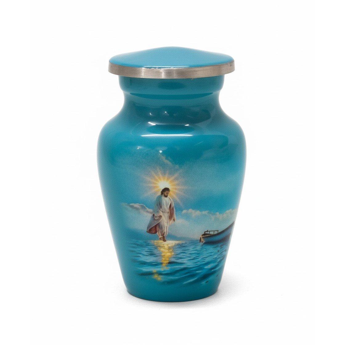 Blue - Star - Small Cremation Keepsake Vibrant Swirling Metallic Gold Black Blue Glossy Urn