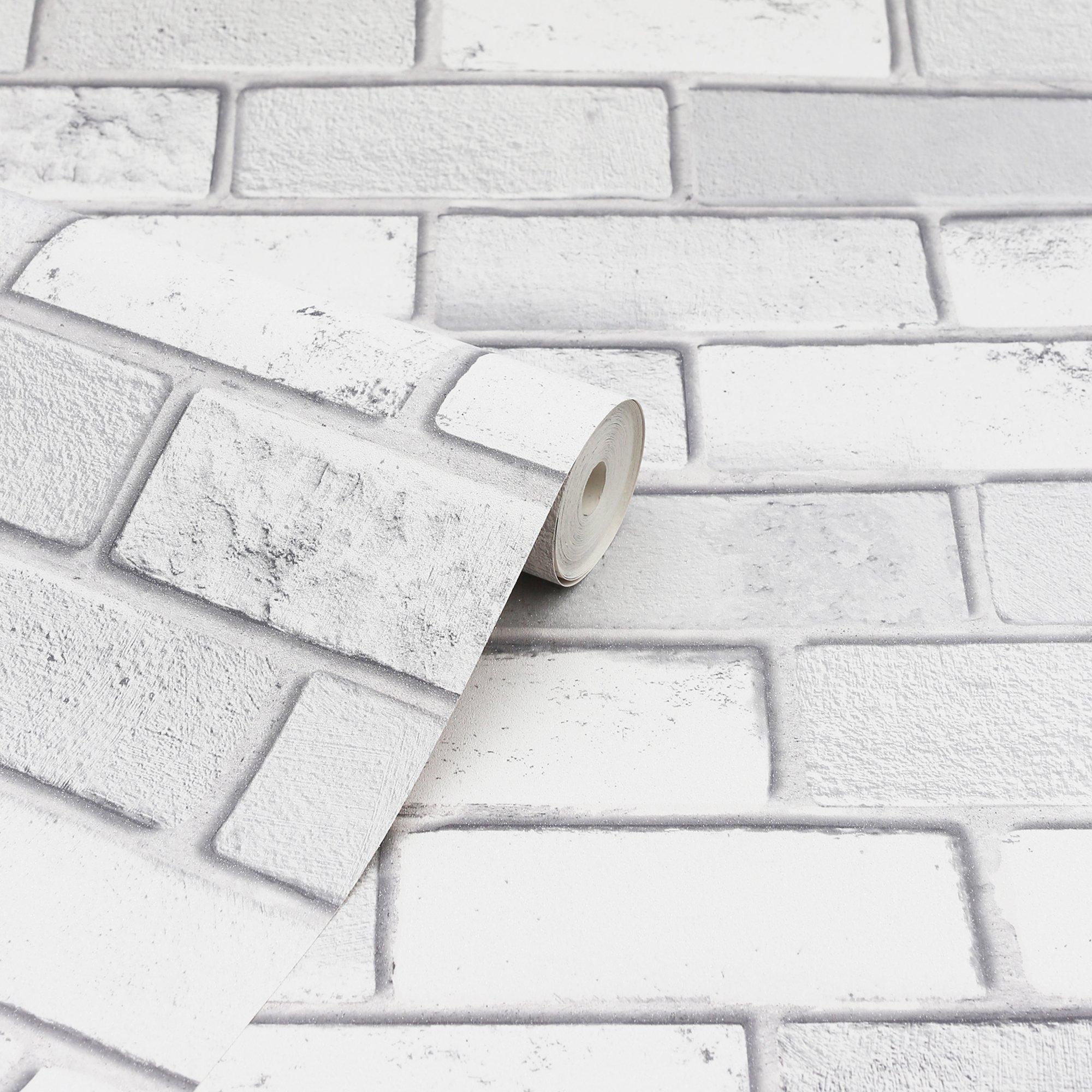 White - Arthouse - Diamond Brick Wallpaper w - 2