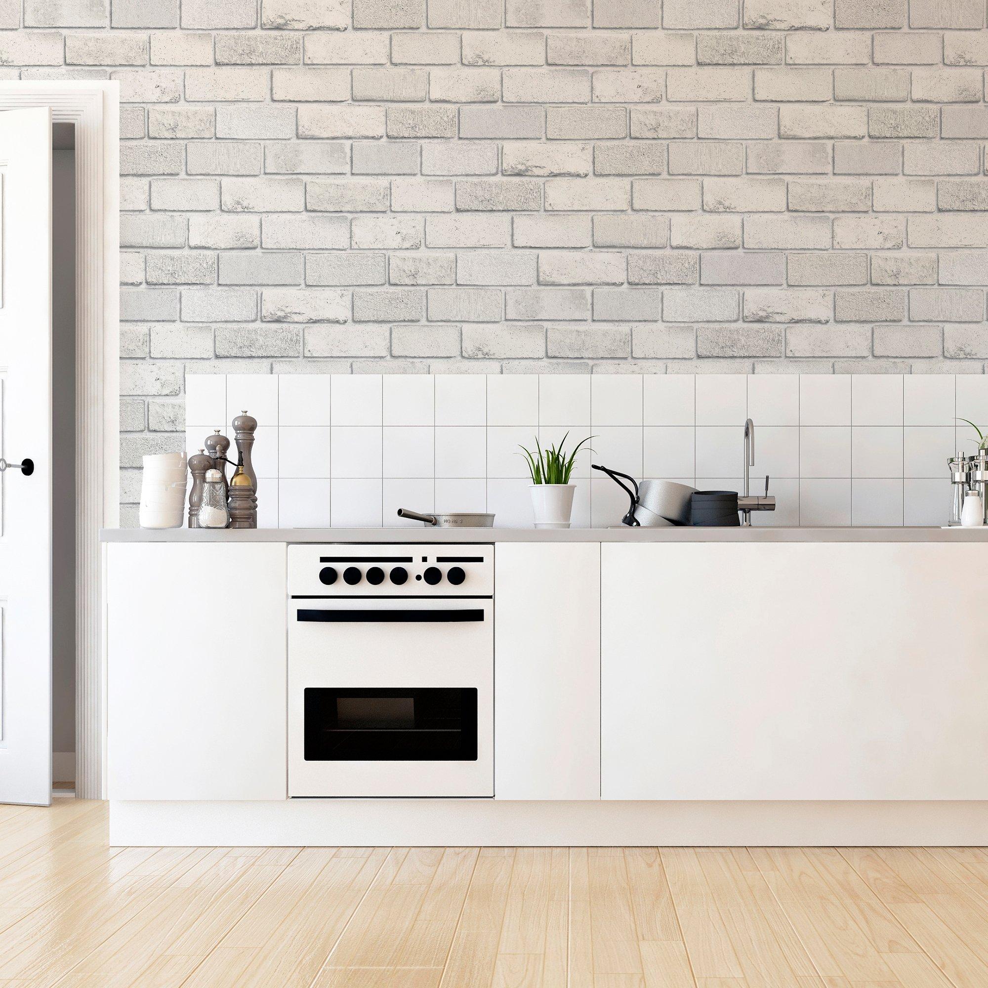 White - Arthouse - Diamond Brick Wallpaper w - 3