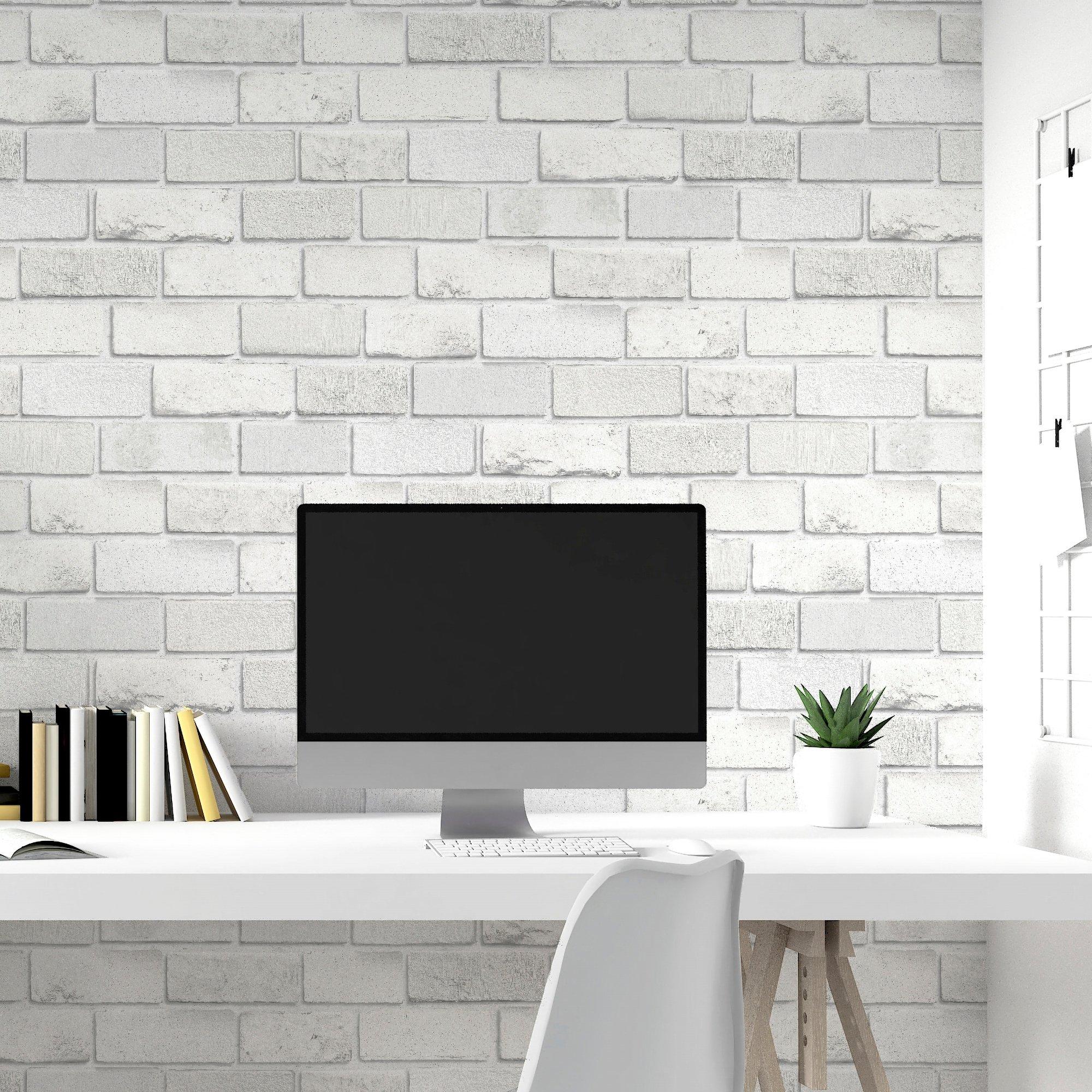 White - Arthouse - Diamond Brick Wallpaper w - 5