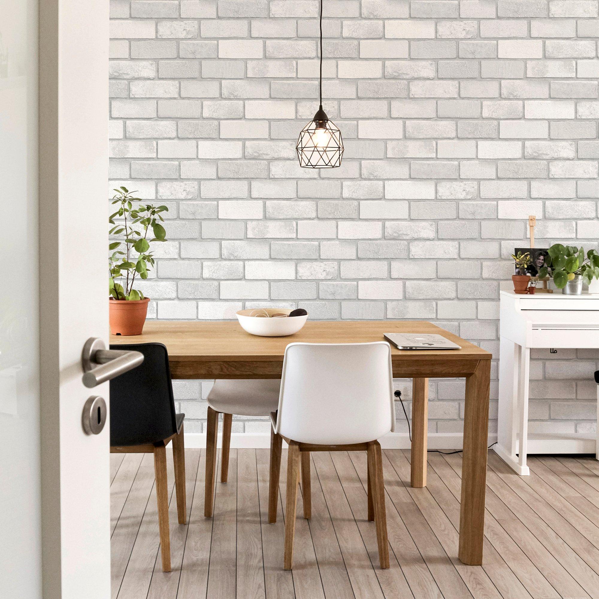 White - Arthouse - Diamond Brick Wallpaper w - 6
