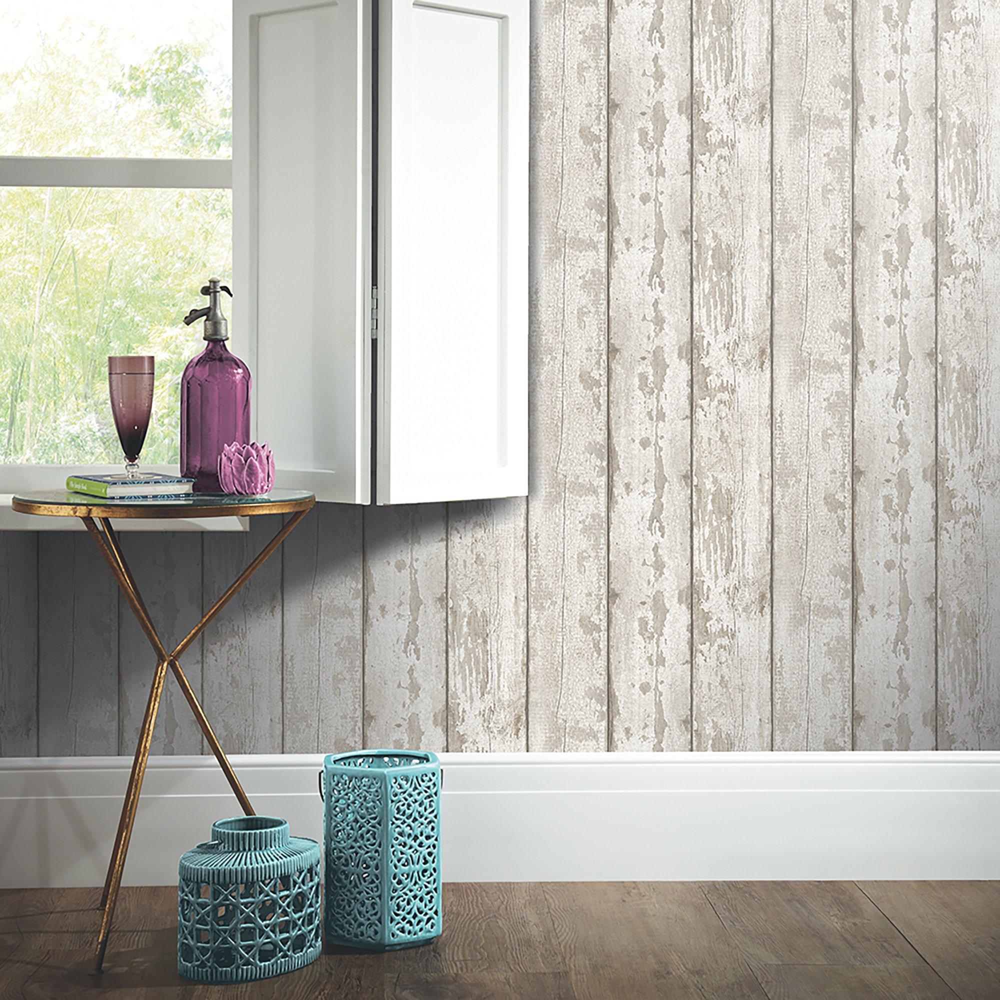 White - Arthouse - Washed Wood Wallpaper Gre - 3