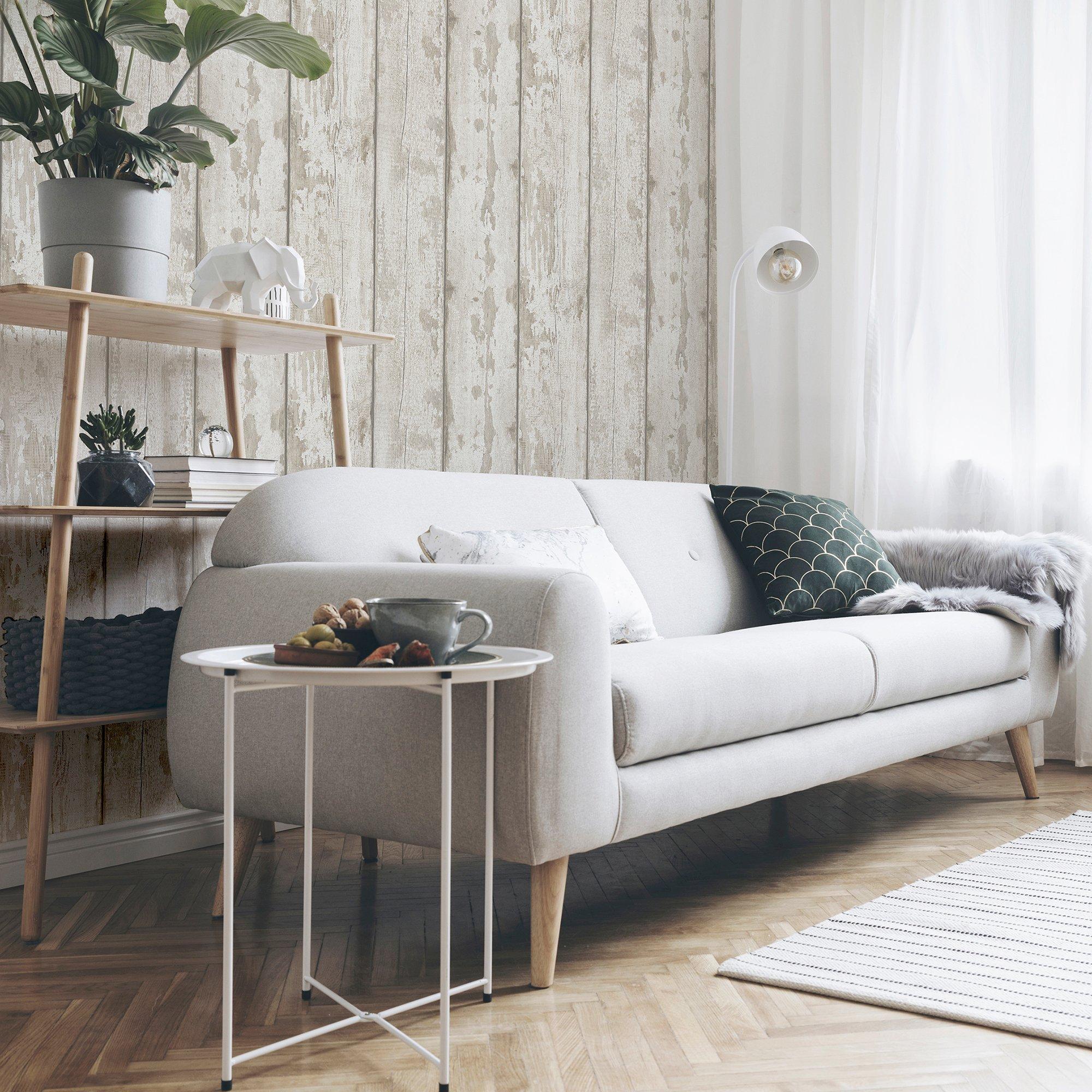 White - Arthouse - Washed Wood Wallpaper Gre - 4