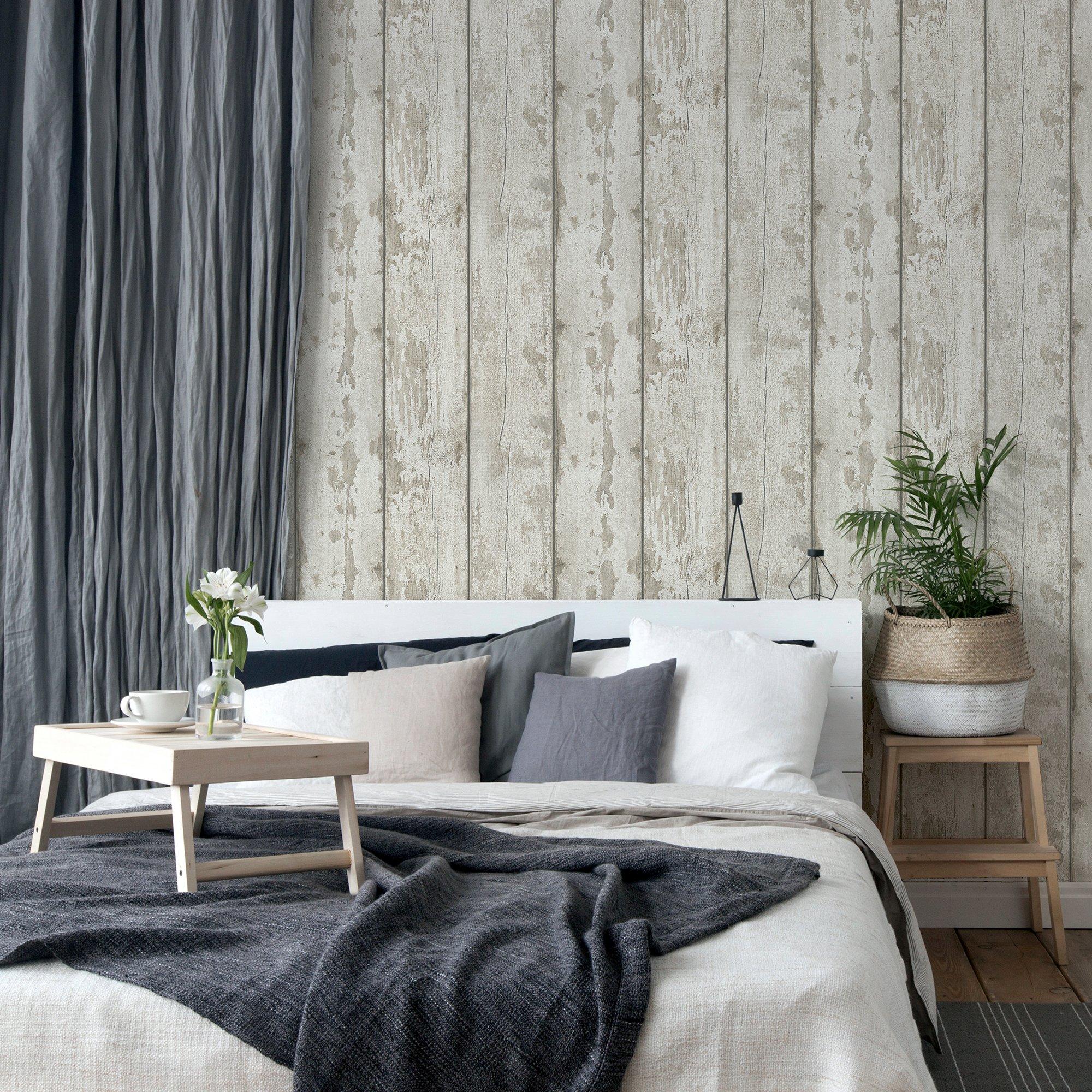 White - Arthouse - Washed Wood Wallpaper Gre - 6