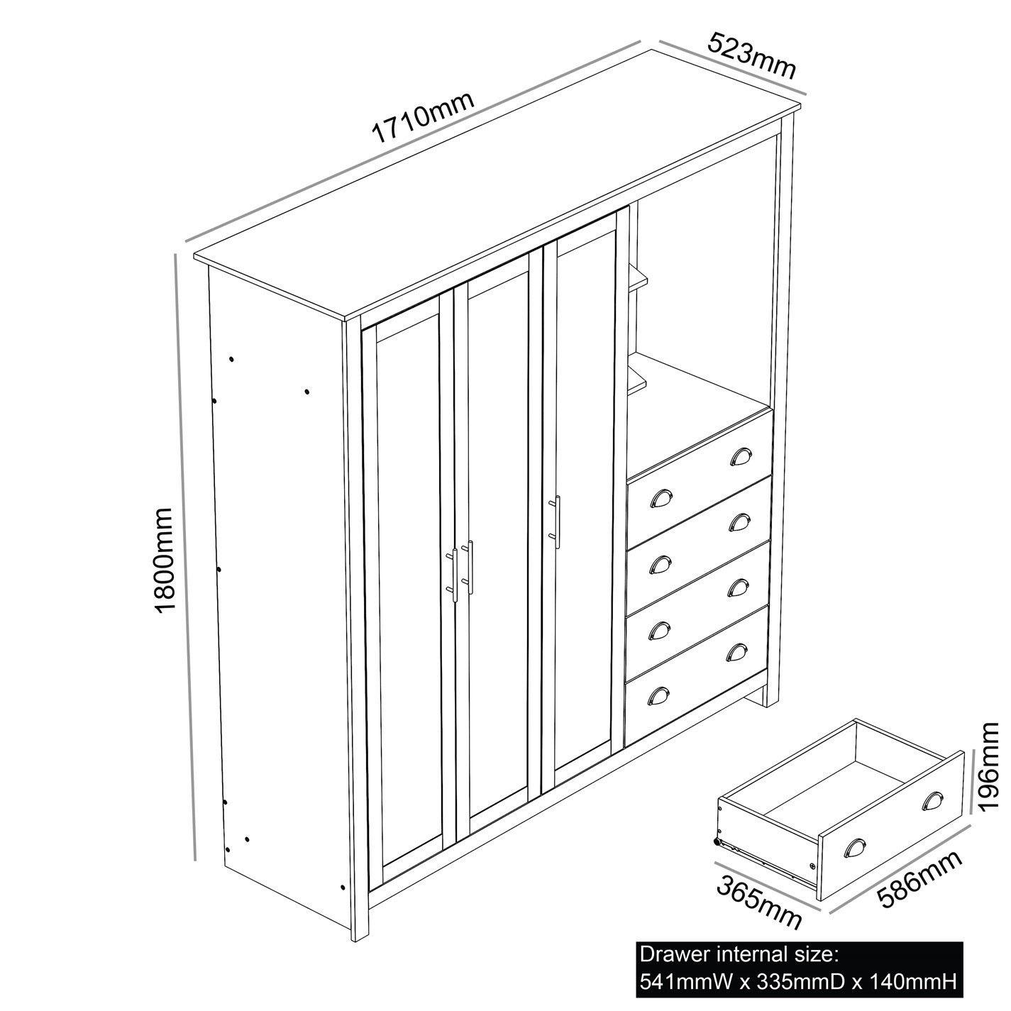 Grey - Jack Wills - Lancaster 4 Drawer Wardrobe Combi Unit - 6