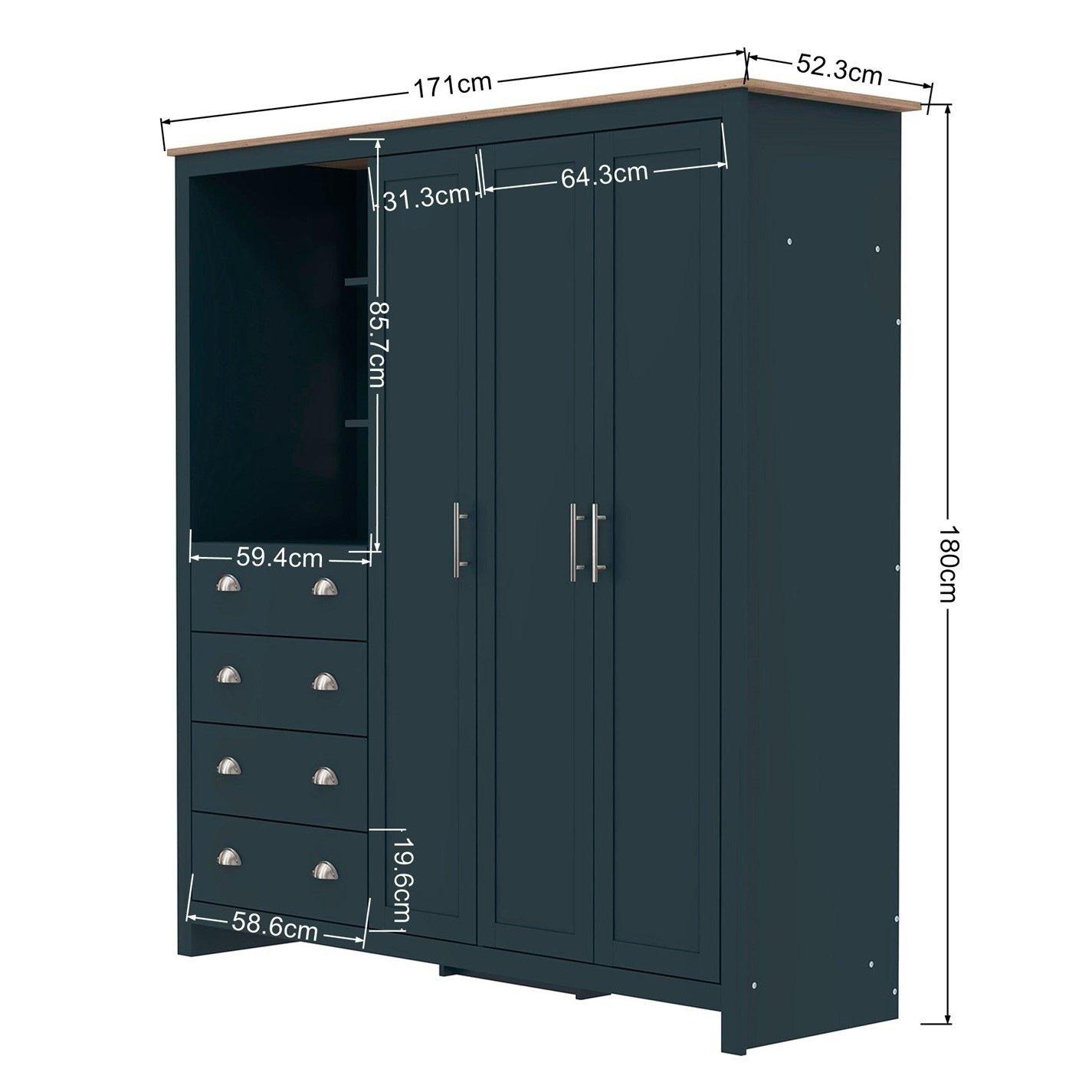 Blue - Jack Wills - Lancaster 4 Drawer Wardrobe Combi Unit - 8