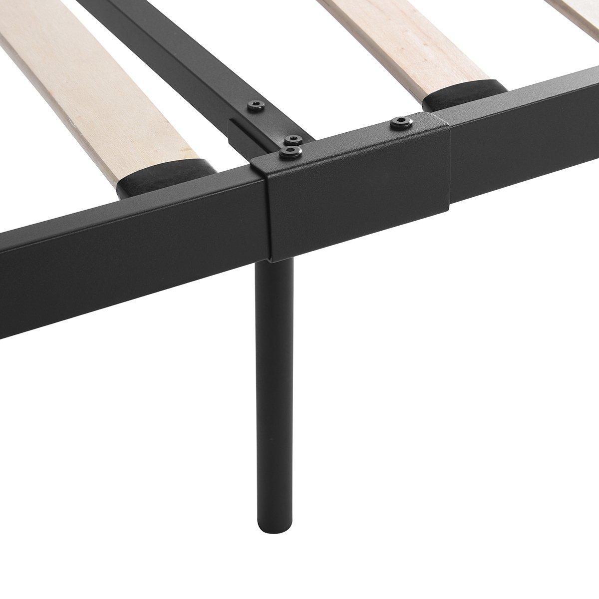 Black - FurnitureR - PESIN Black and Wooden Metal Bedframe Queen size - 8