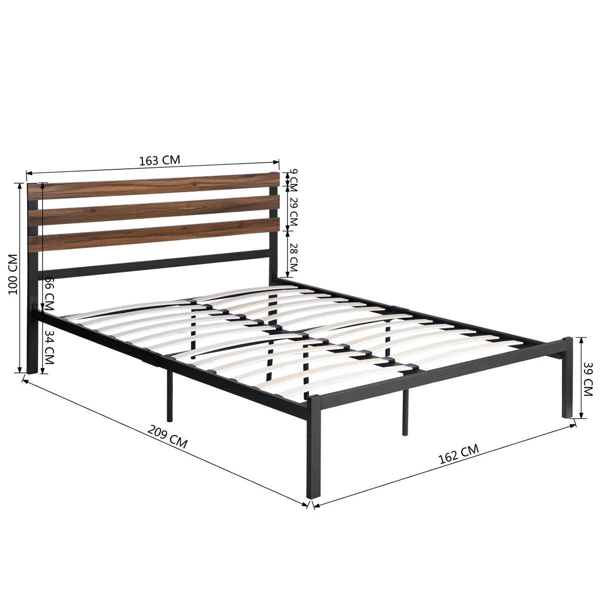 Black - FurnitureR - PESIN Black and Wooden Metal Bedframe Queen size - 9