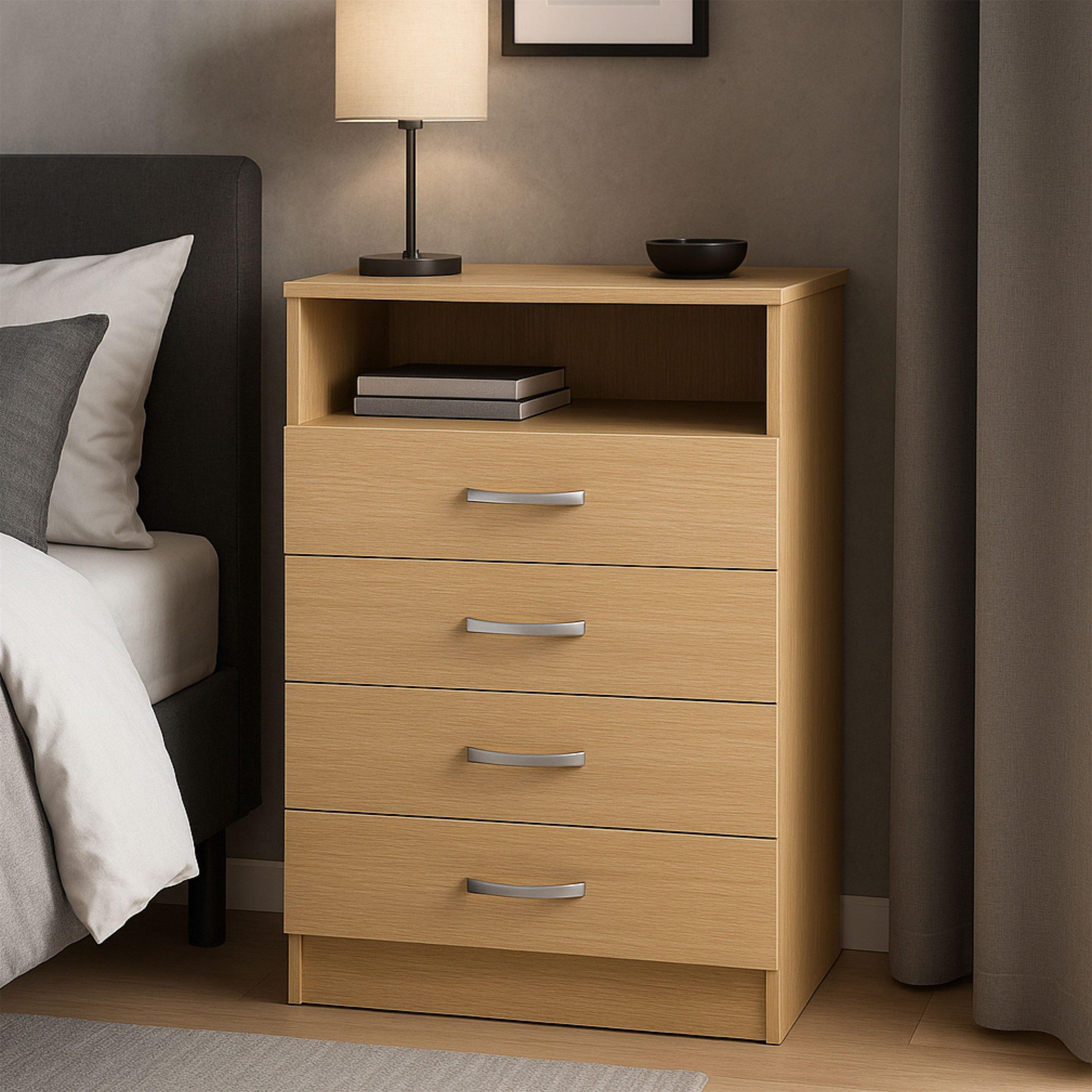 Light Brown - FurnitureR - 4-Drawer Chest with Open Shelf - 1