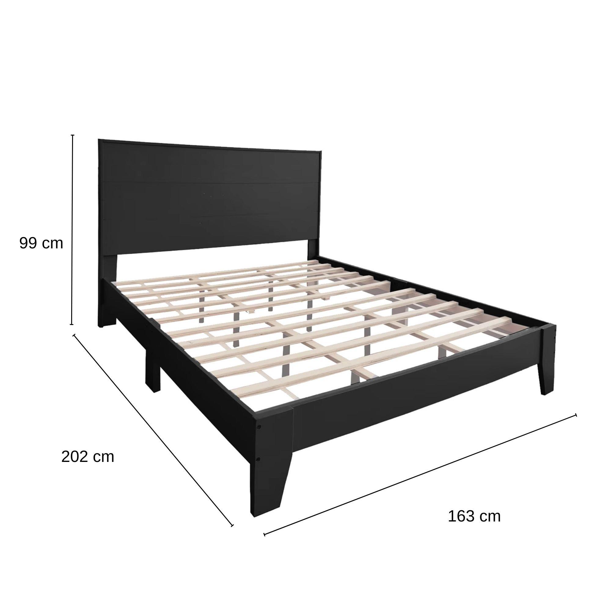 Black - Studio - Double Bed Wooden Frame Black - 3