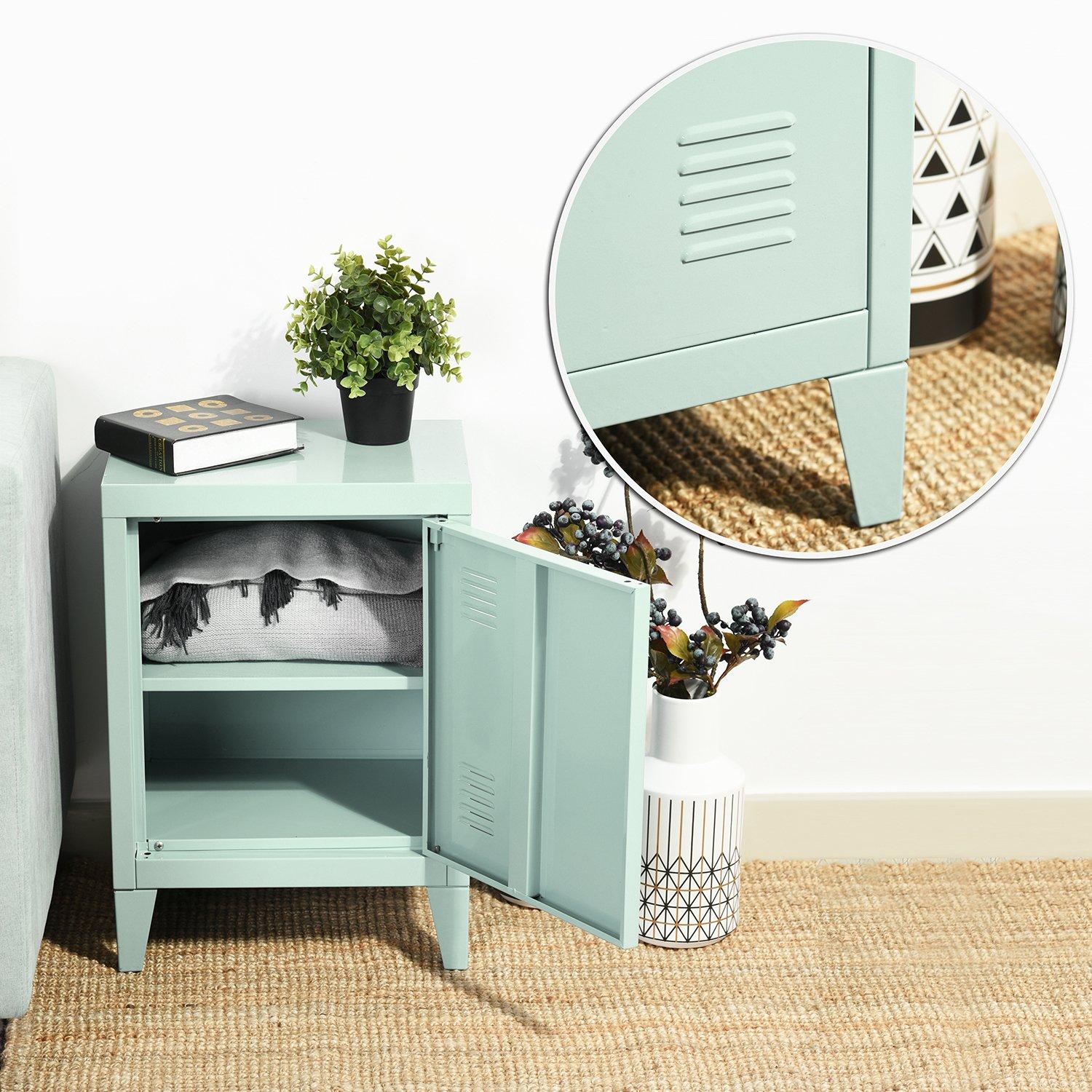 Green - FurnitureR - Storage Cabinet with Single Door and Adjustable Shelf Compact Locker-Style Side Table - 2
