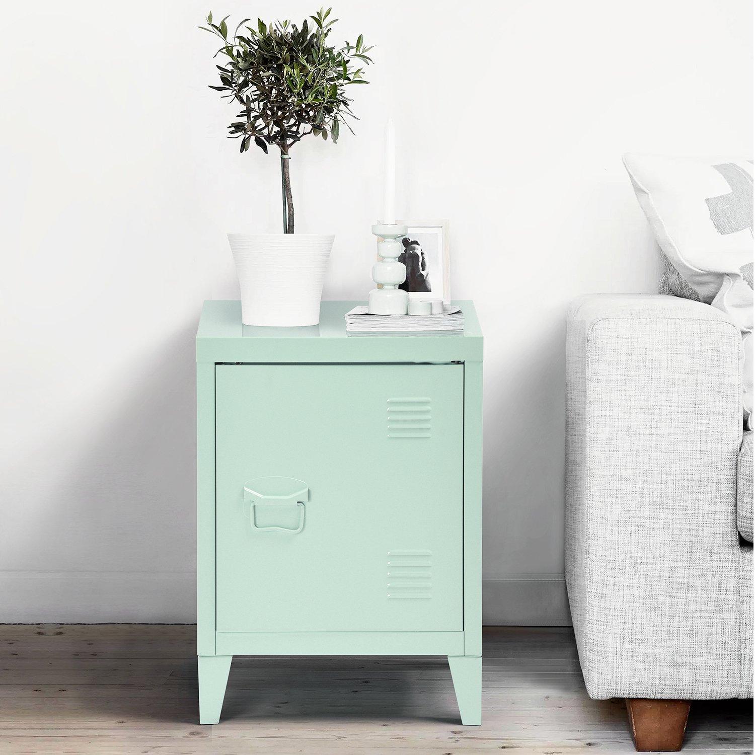 Green - FurnitureR - Storage Cabinet with Single Door and Adjustable Shelf Compact Locker-Style Side Table - 3