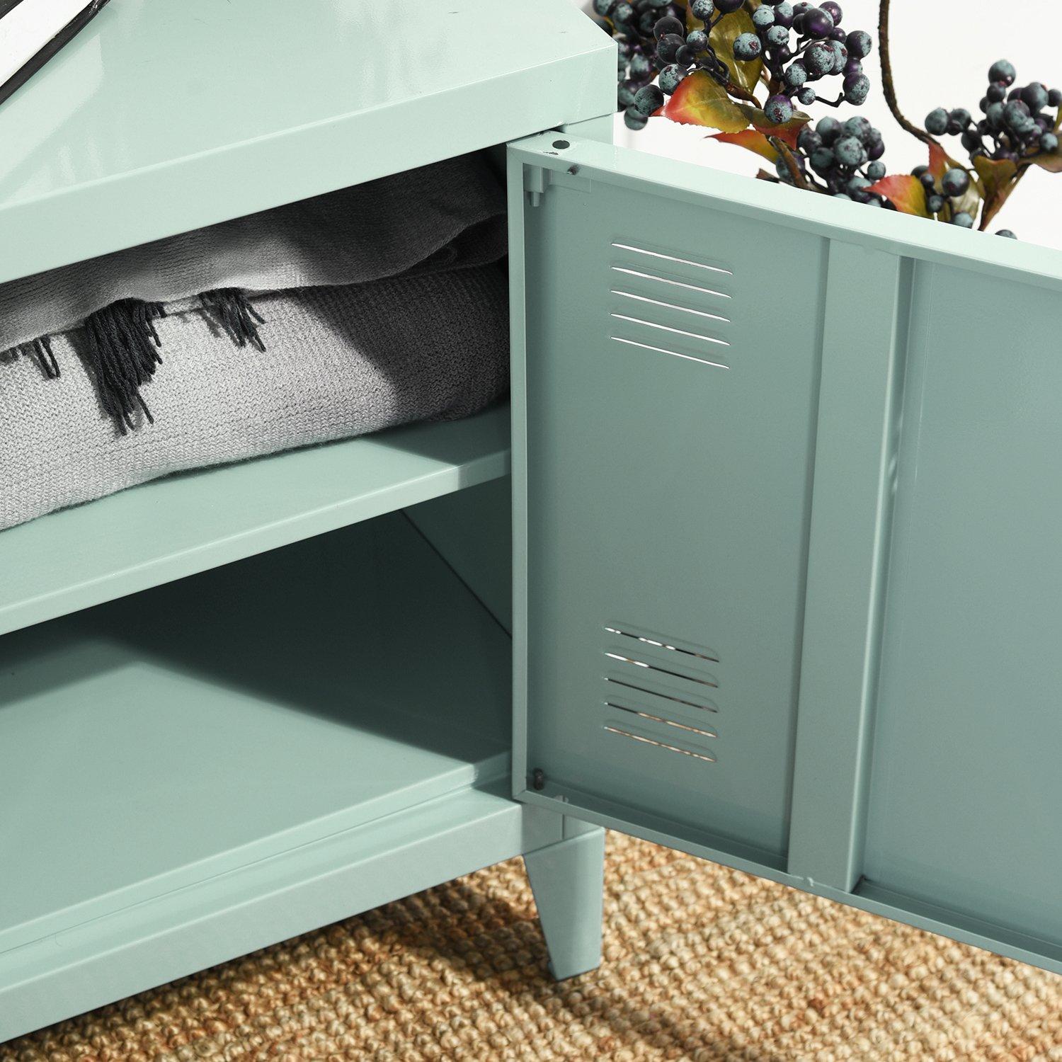 Green - FurnitureR - Storage Cabinet with Single Door and Adjustable Shelf Compact Locker-Style Side Table - 7
