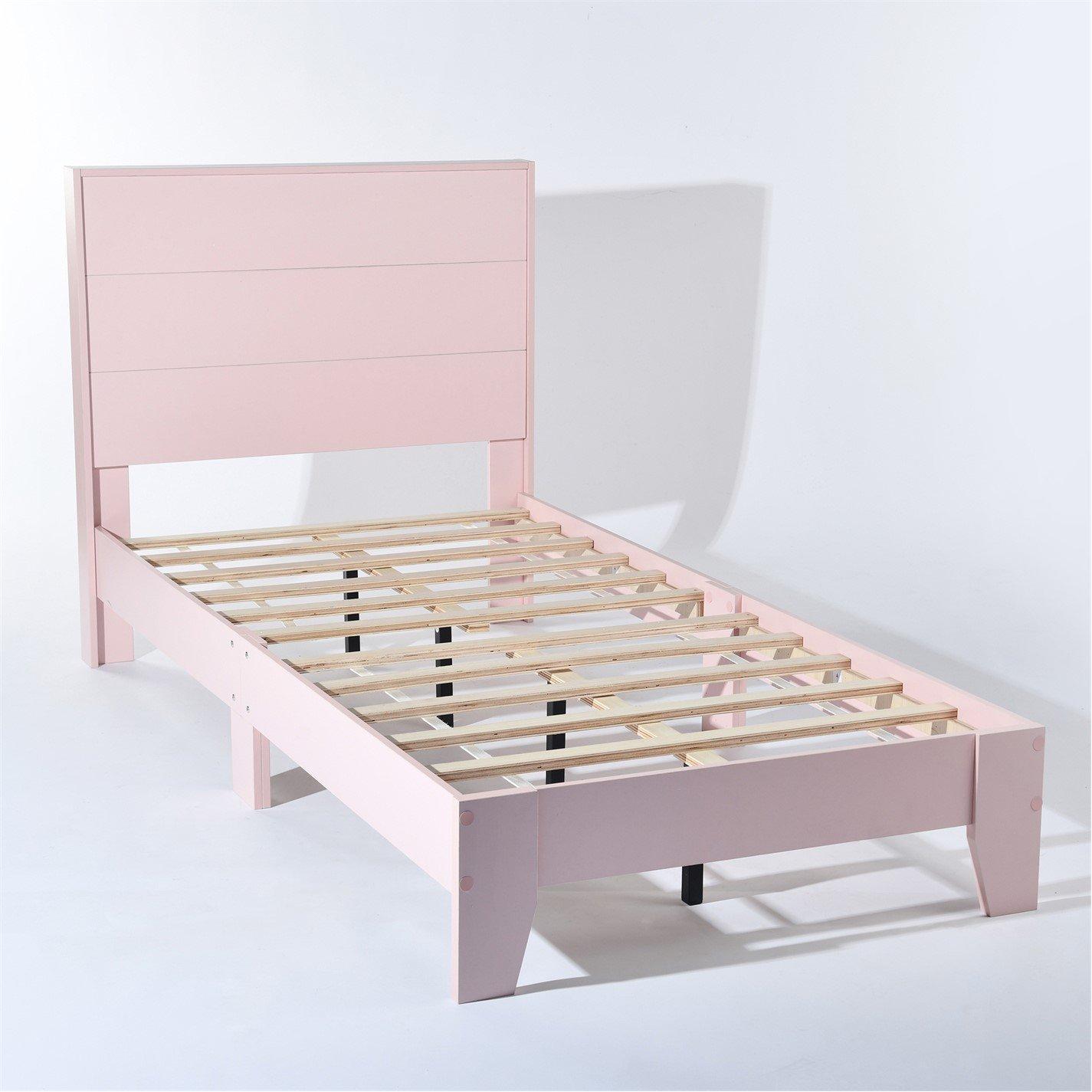 Pink - FurnitureR - Modern Single Bed Wooden Frame - 3