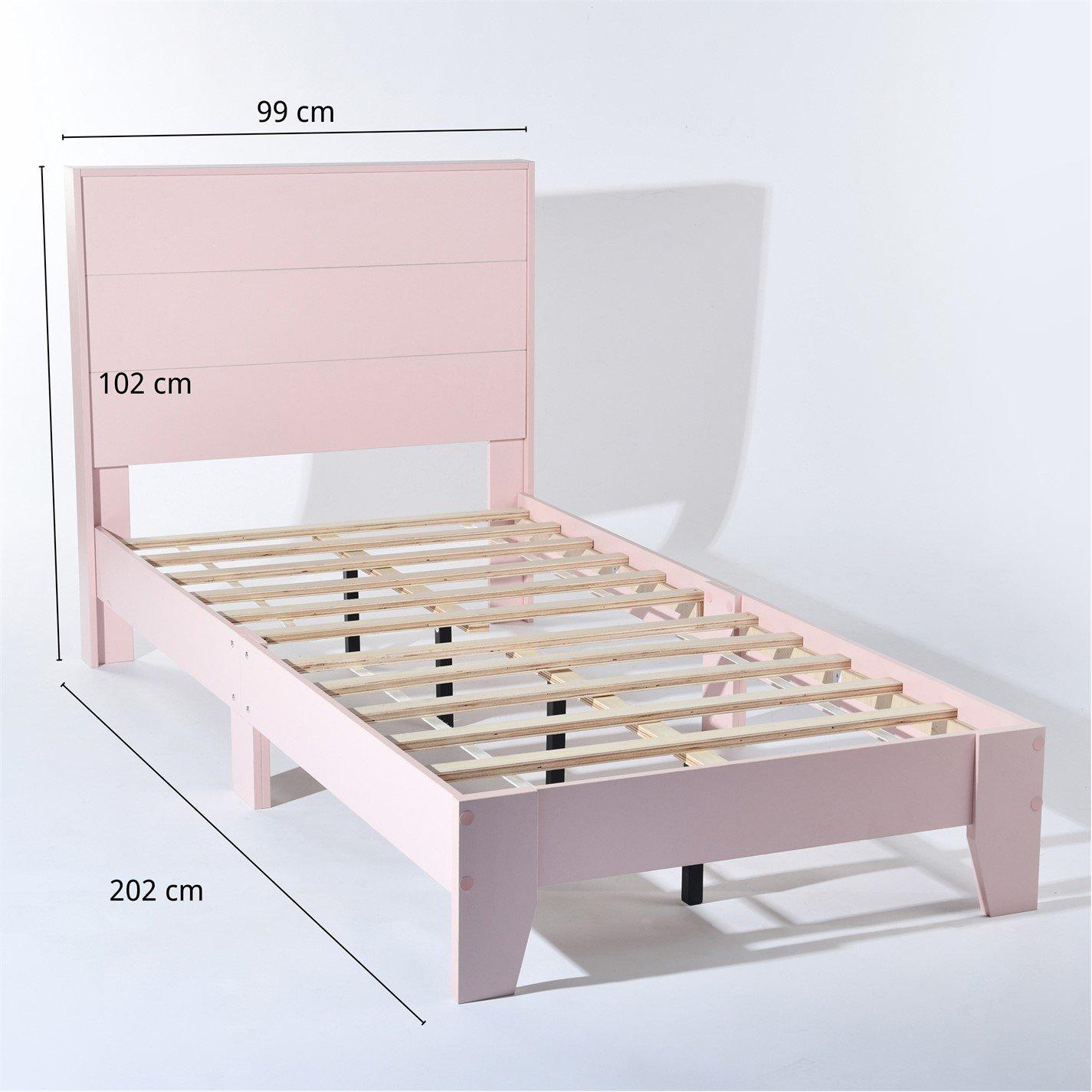 Pink - FurnitureR - Modern Single Bed Wooden Frame - 4