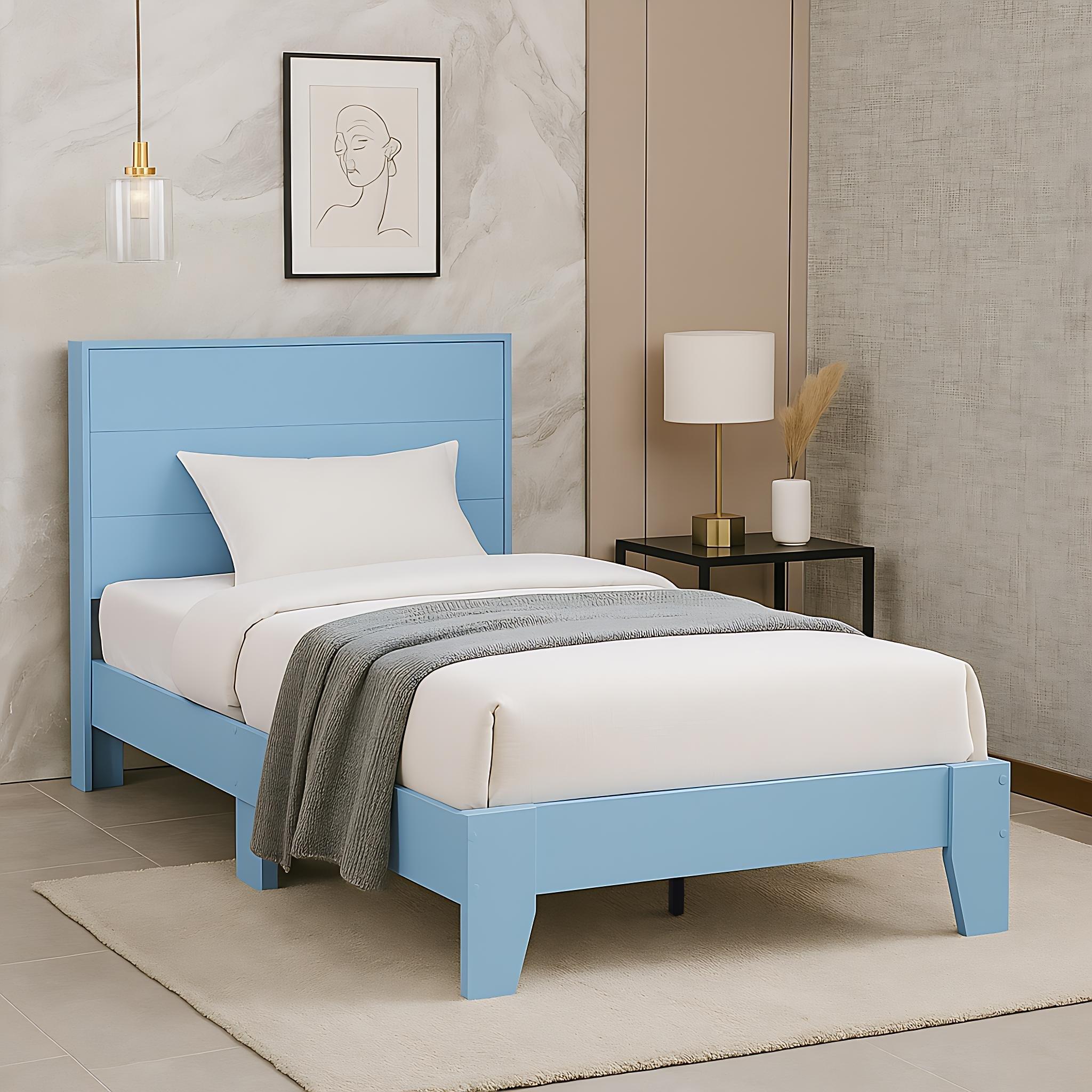 Skyblue - FurnitureR - Single Bed Wooden Frame - 2