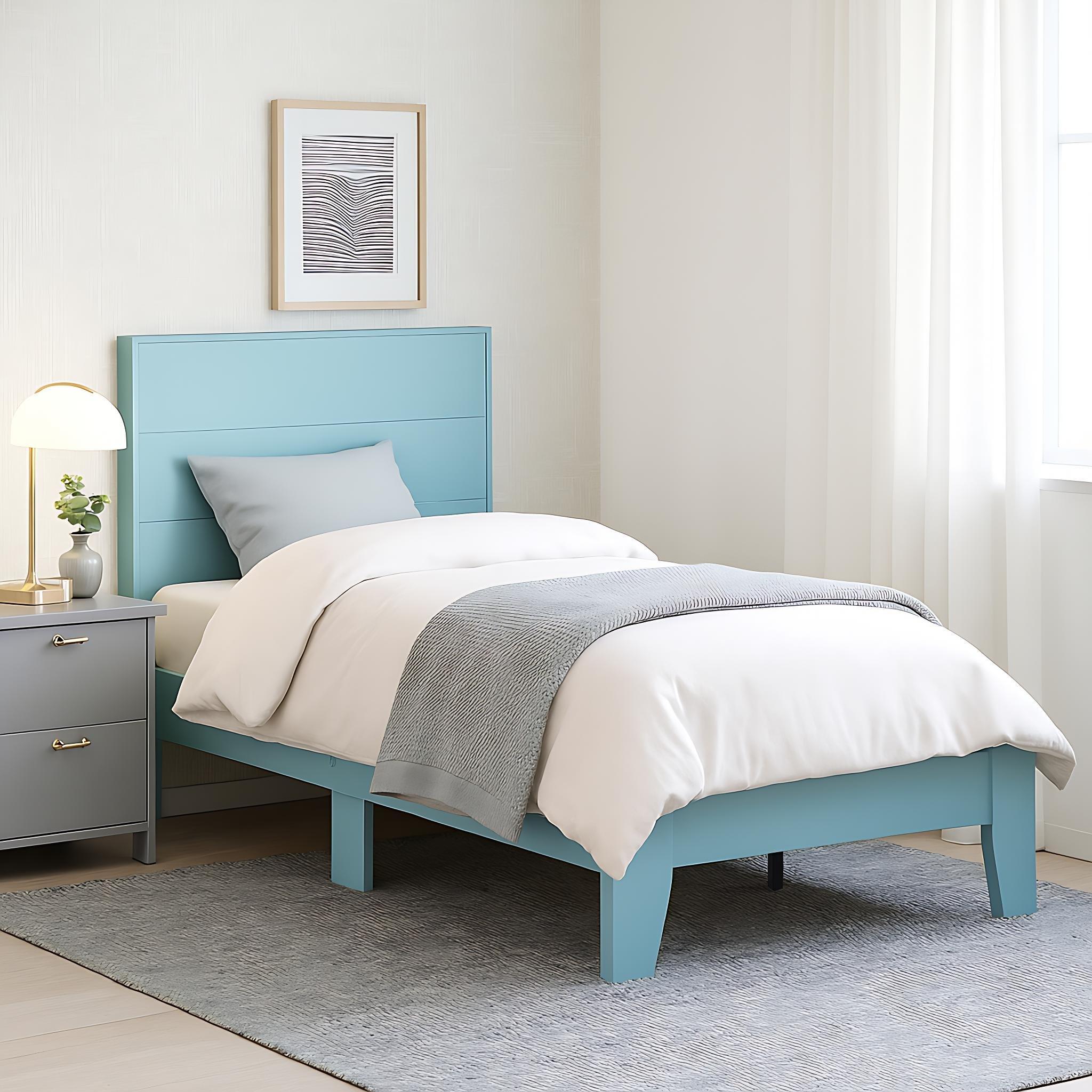 Skyblue - FurnitureR - Single Bed Wooden Frame - 3