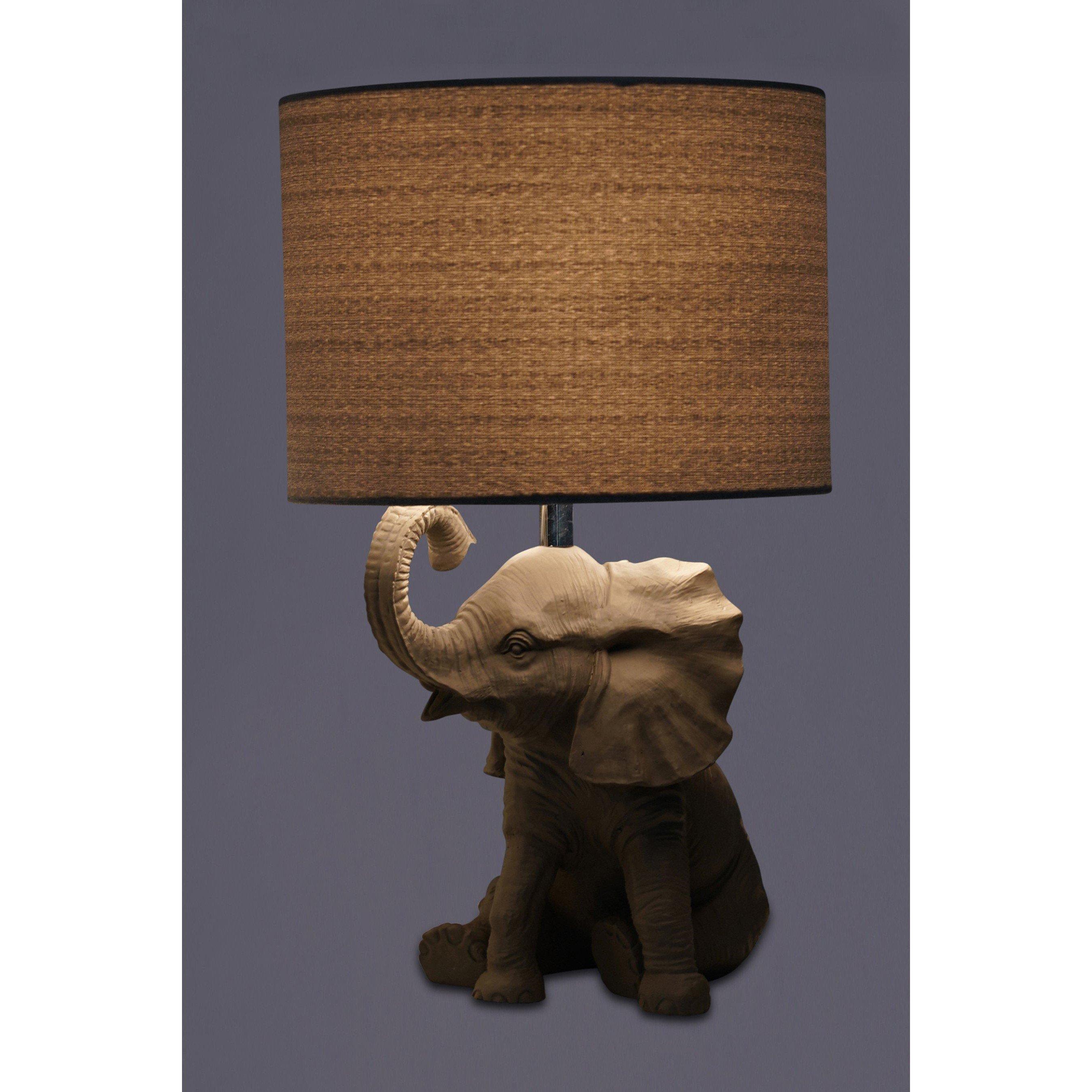 K Living Elephant Animal Grey Table Lamp Fabric Grey Shade