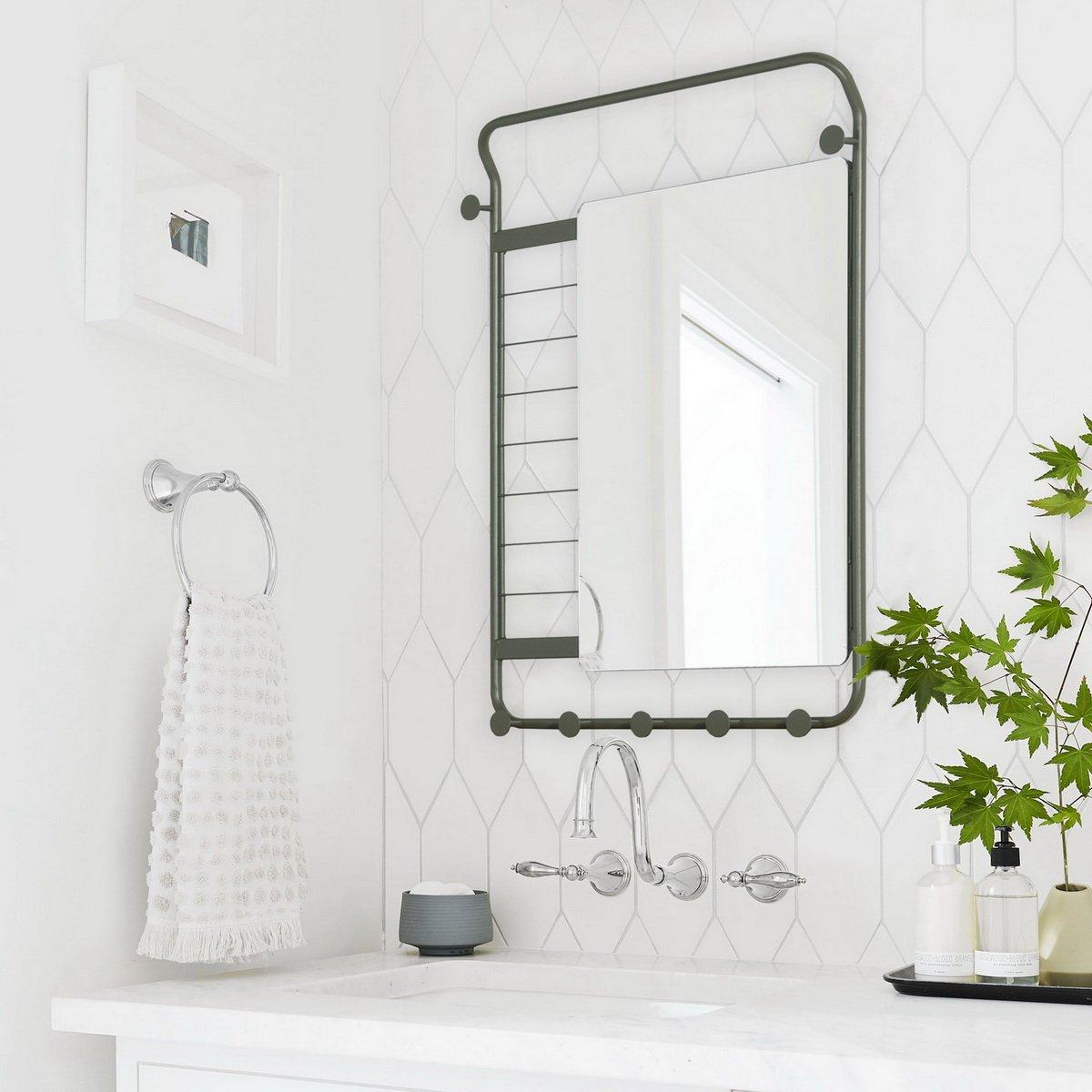 Green - FurnitureR - HAMMER Bathroom Mirror with shelf - 1
