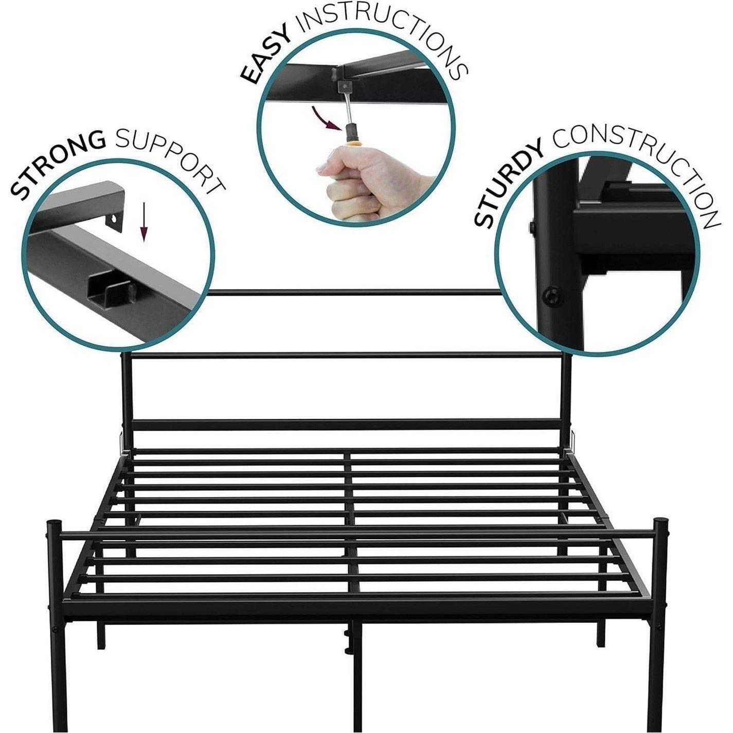 Black - Studio - Extra Strong Double Metal Bed Frame In Black - 5