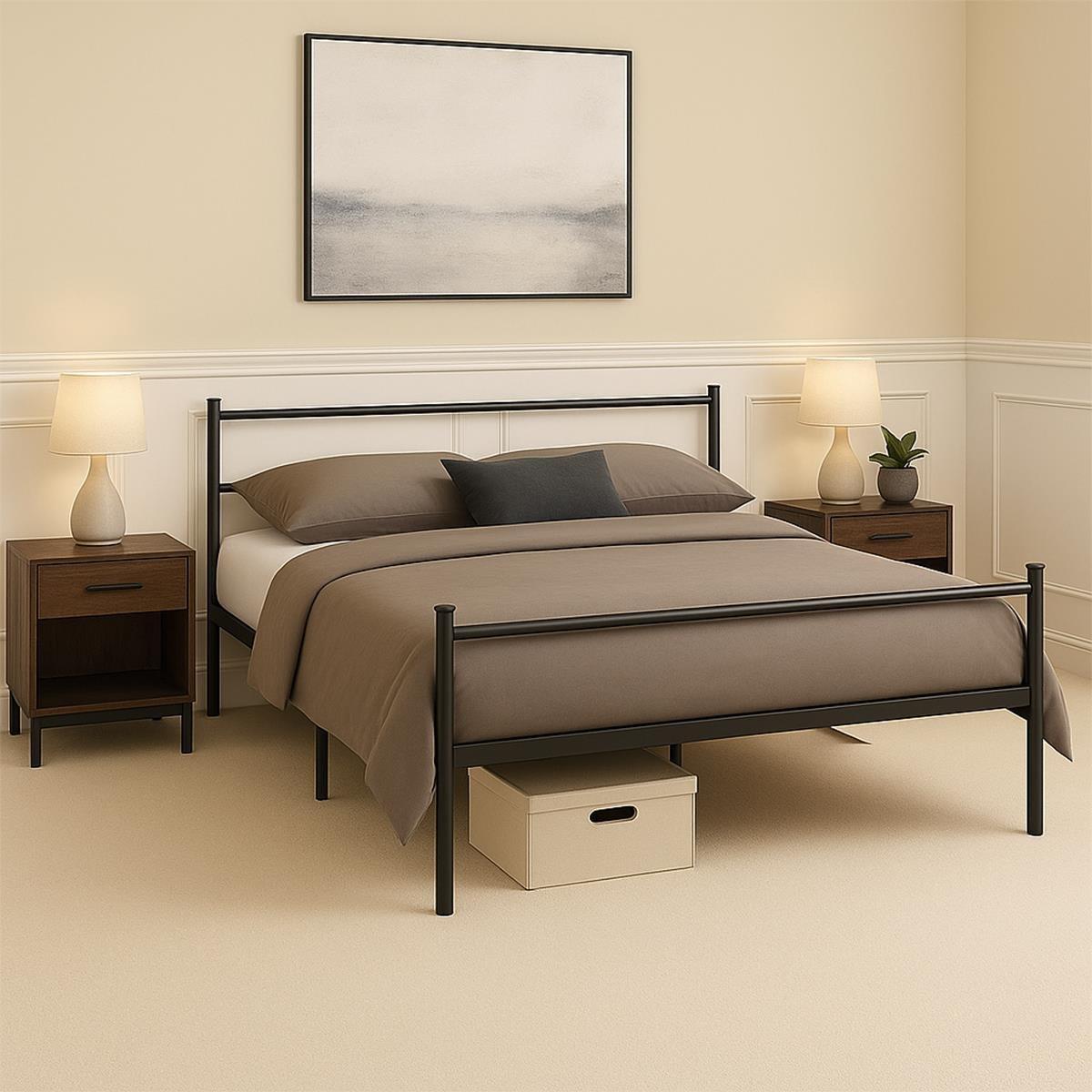 Black - Studio - Extra Strong Double Metal Bed Frame In Black - 6