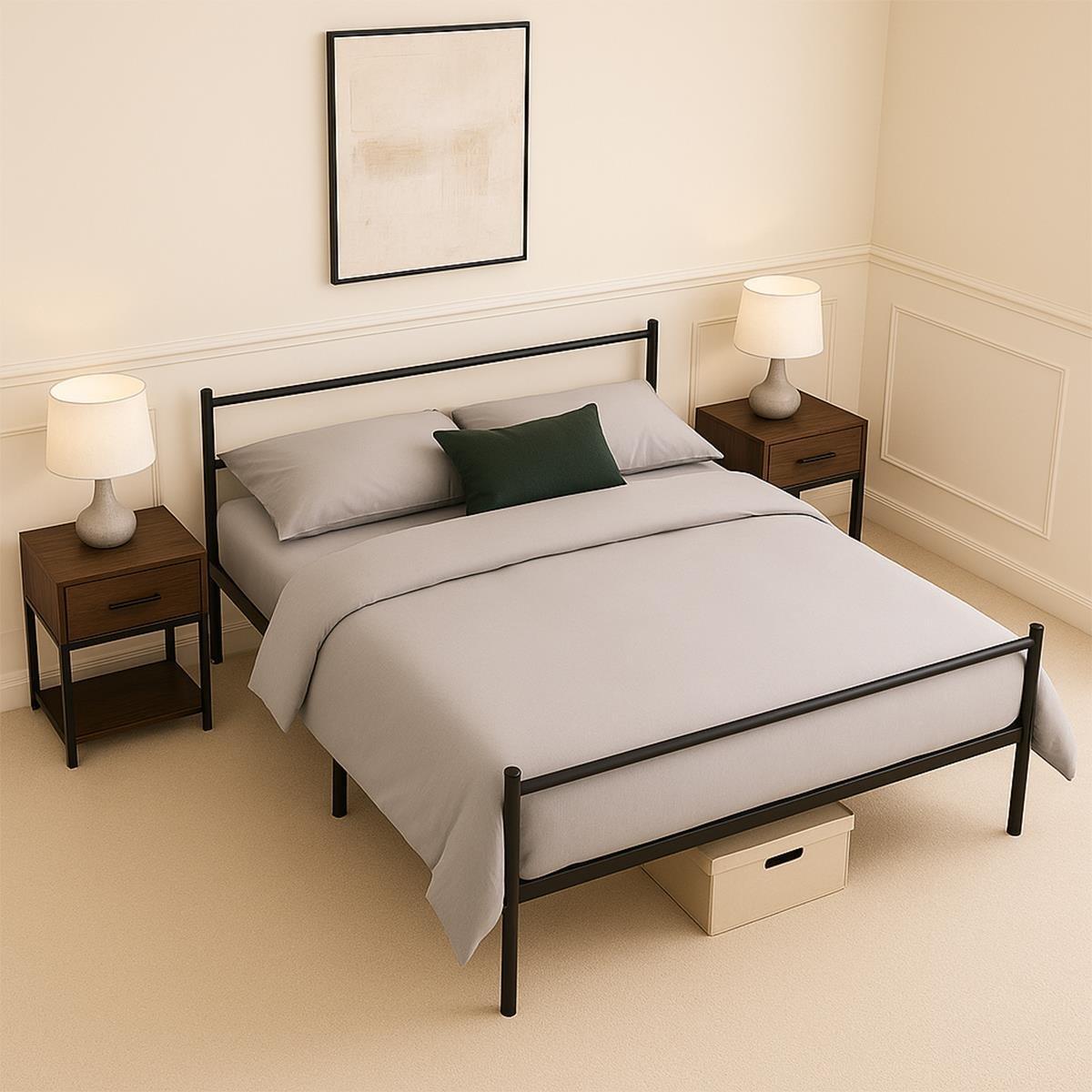 Black - Studio - Extra Strong Double Metal Bed Frame In Black - 7