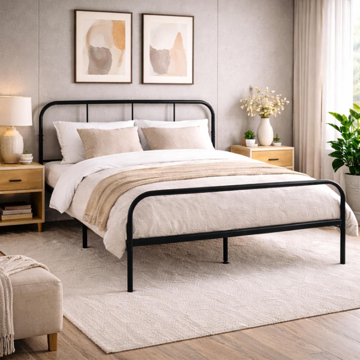 Black - Other - Extra Strong Single Metal Bed Frame with Rounded - 5