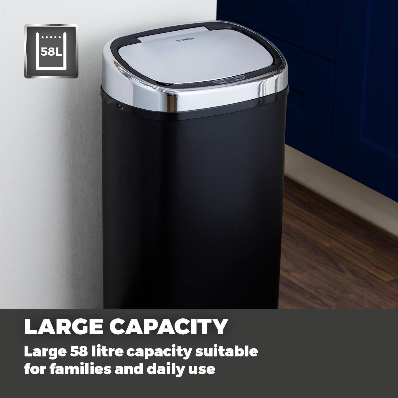 Black - Tower - 58 Litre Stainless Steel Sensor Bin - 5