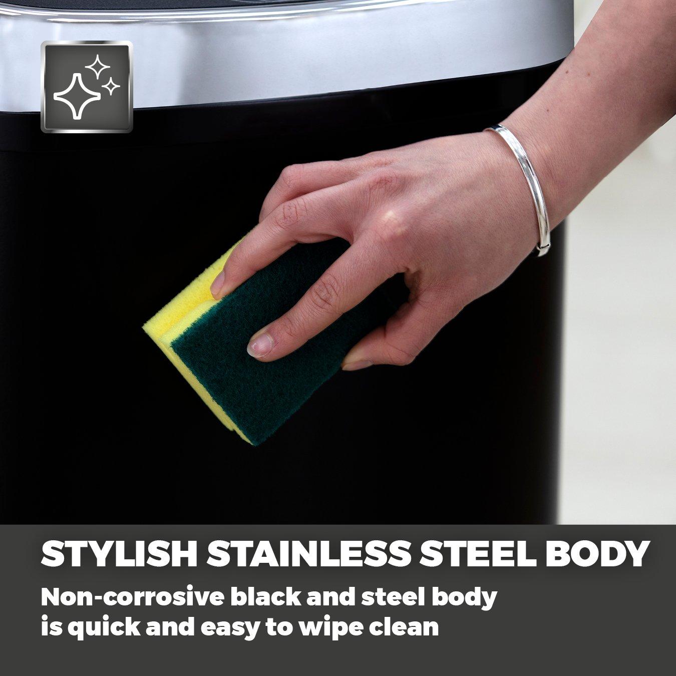 Black - Tower - 58 Litre Stainless Steel Sensor Bin - 7