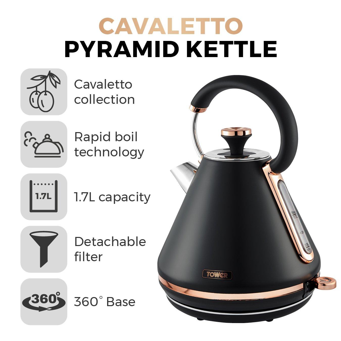 Black/Rose Gold - Tower - Cavaletto 3KW 1.7 Litre Pyramid Kettle with Rose A - 2