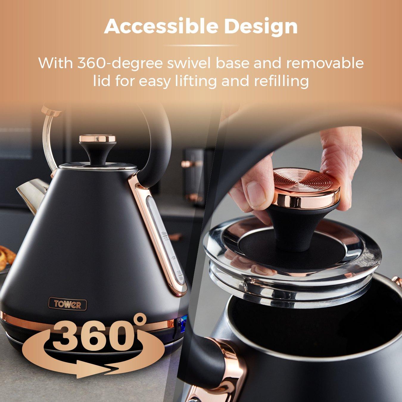 Black/Rose Gold - Tower - Cavaletto 3KW 1.7 Litre Pyramid Kettle with Rose A - 7