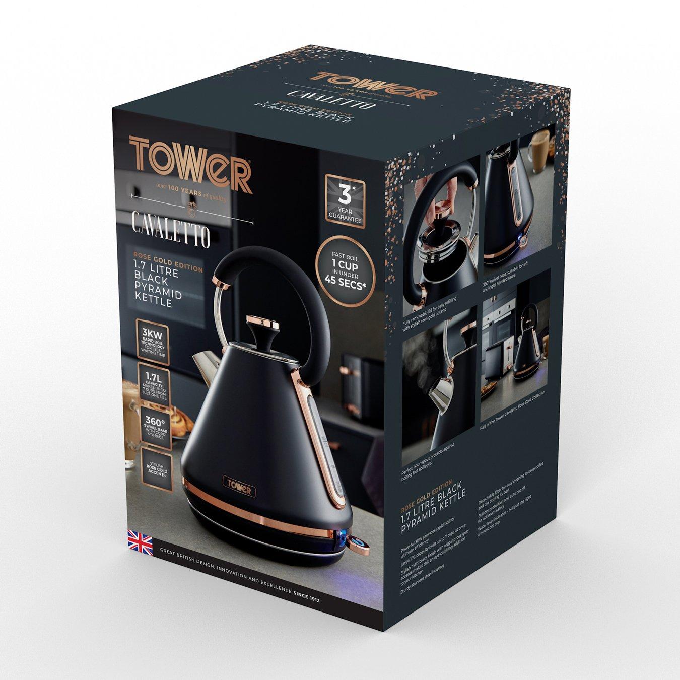 Black/Rose Gold - Tower - Cavaletto 3KW 1.7 Litre Pyramid Kettle with Rose A - 9