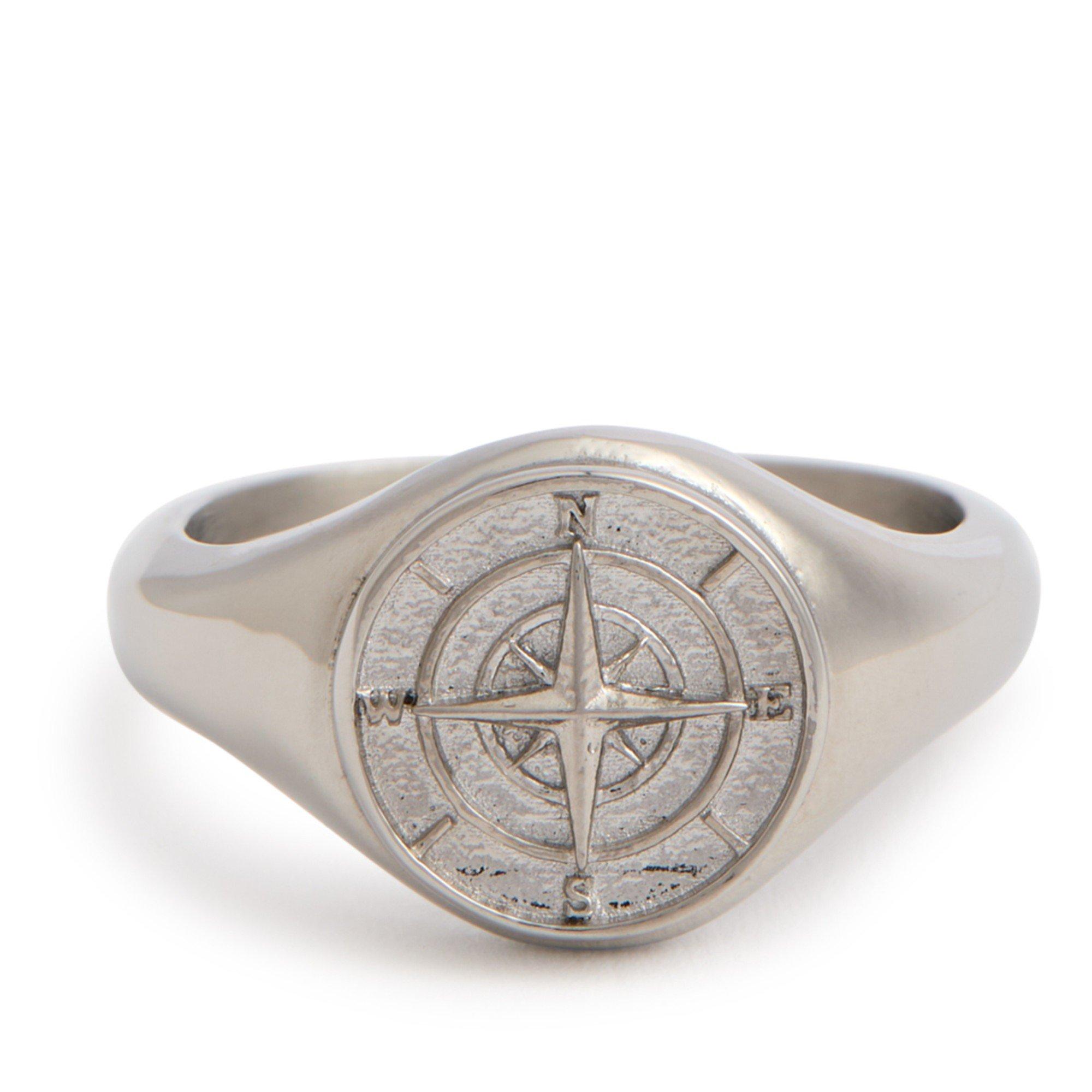 SILVER - CRAFTD - CRFTD RING COMPASS SIGNET