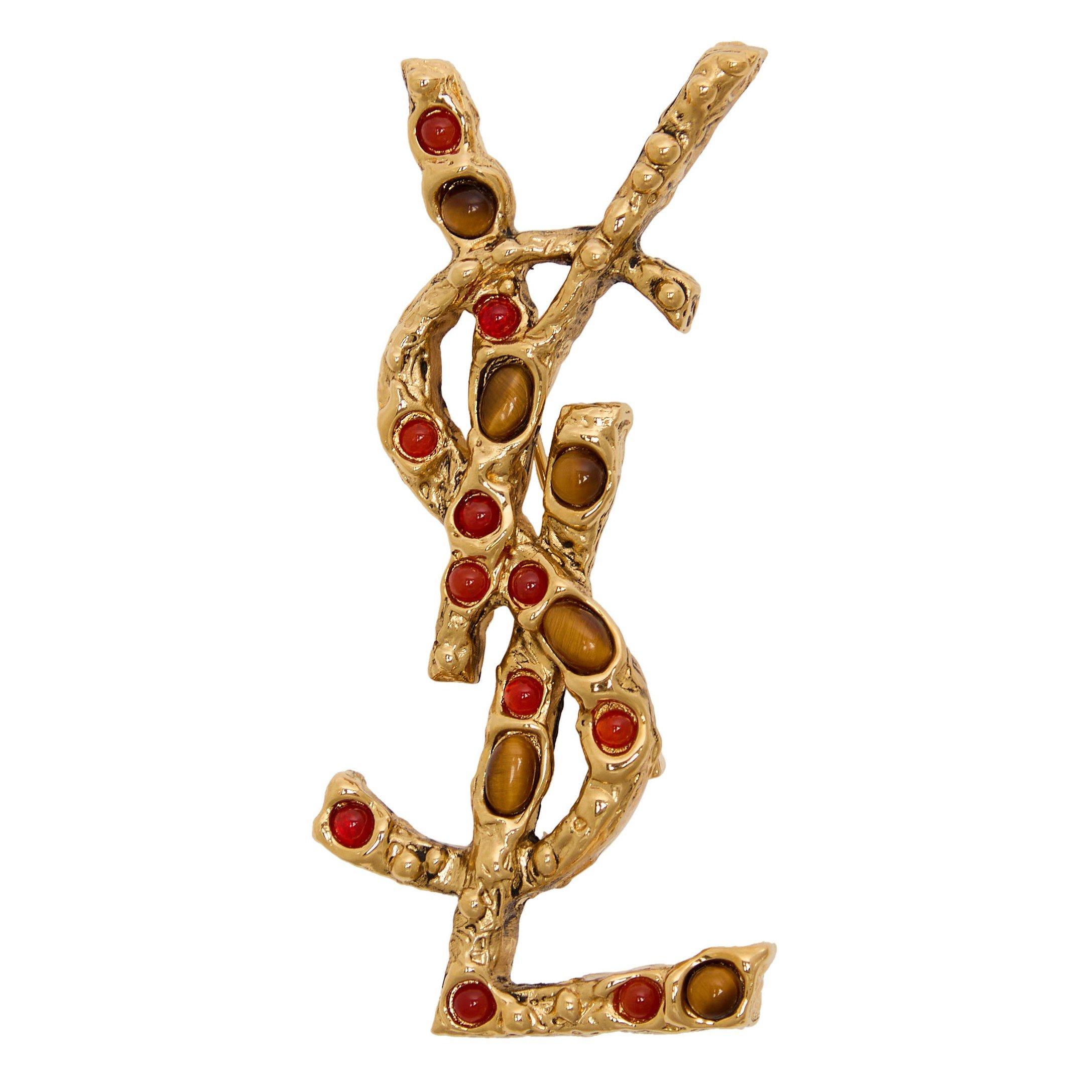 GOLD AND OTHER - Saint Laurent - YSL BROOCH W STONES - 1