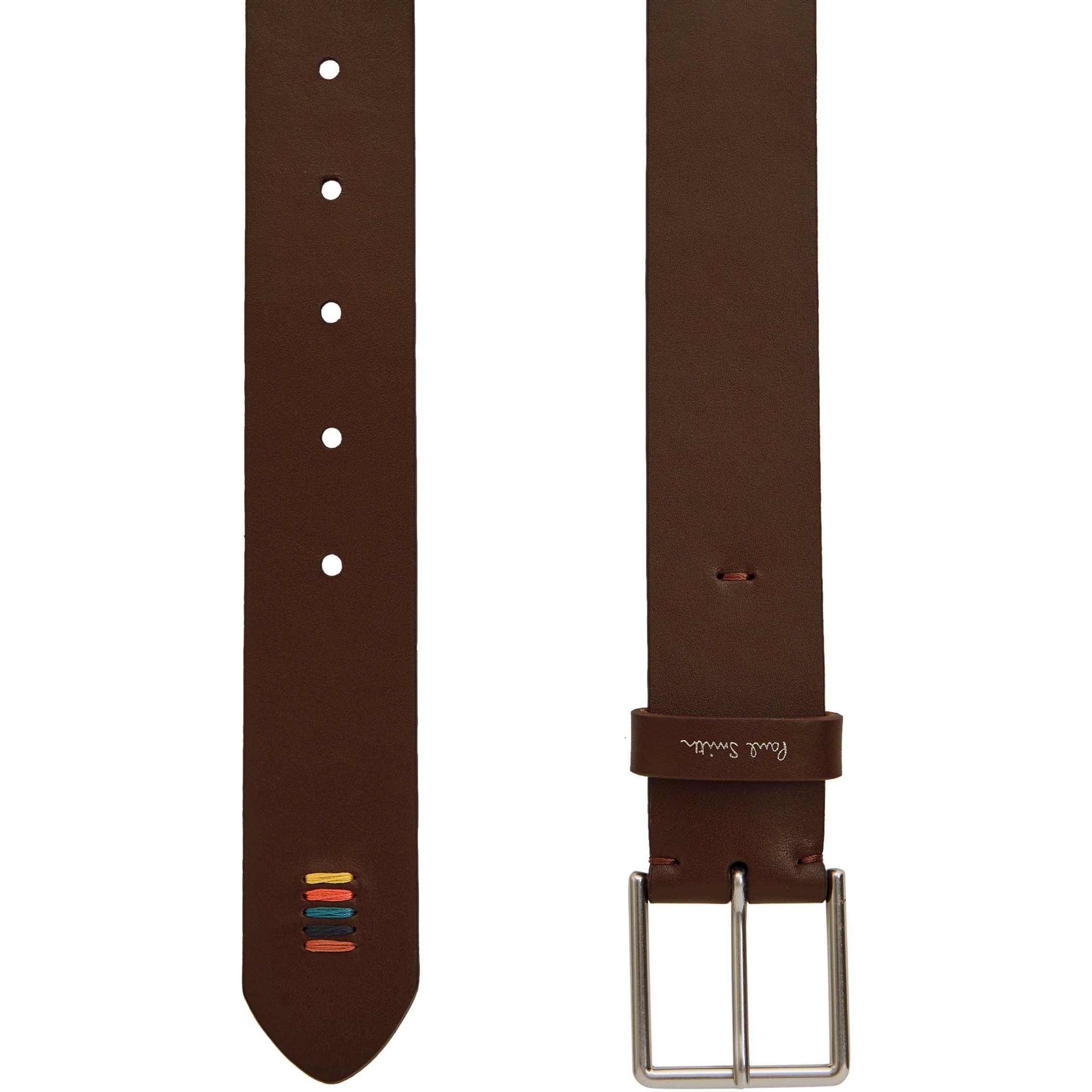 BROWN - Paul Smith - Men's Stitch Striped Leather Belt - 2