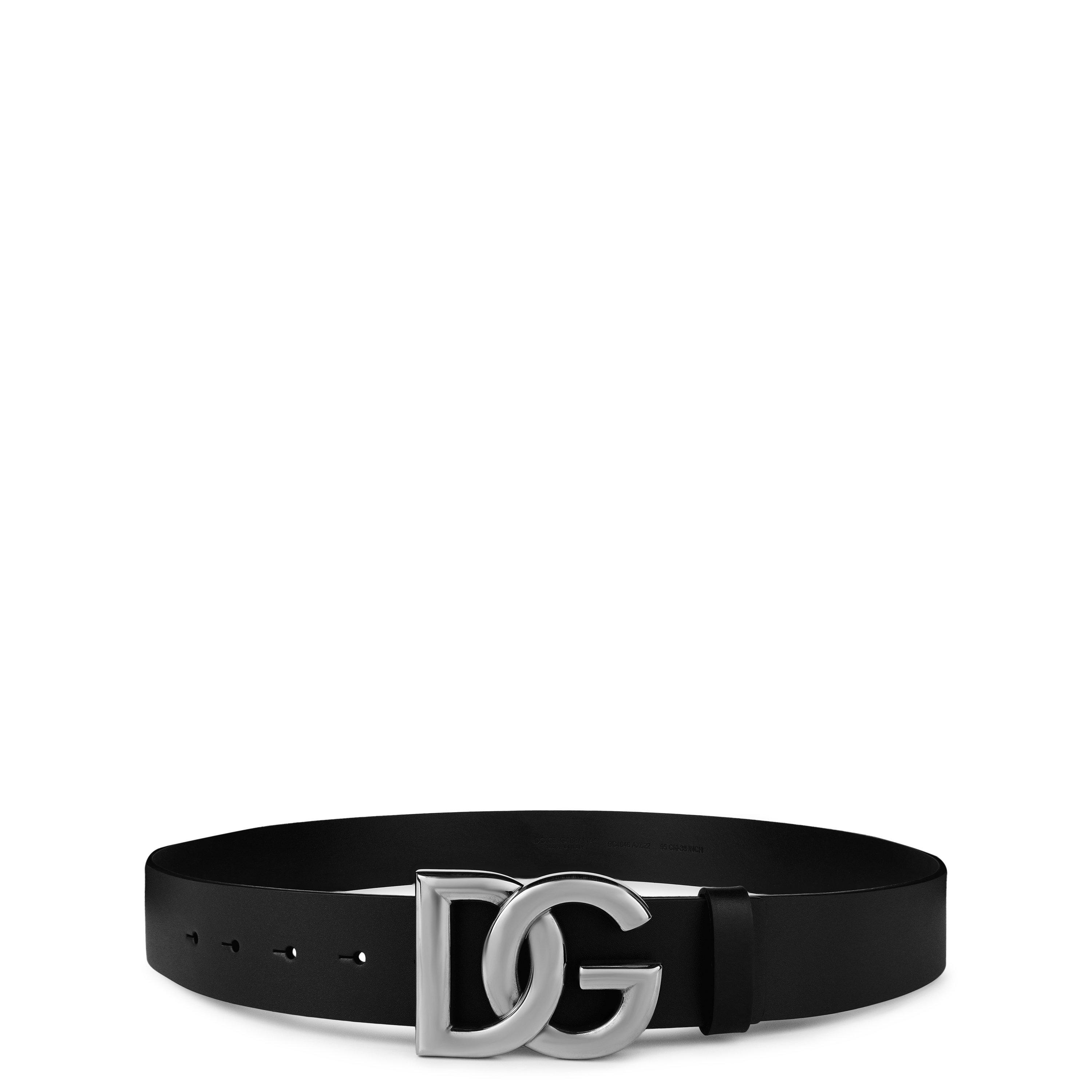 Dolce and Gabbana Men's Interlock Logo Leather Buckle Belt, 40mm - Black/Gun - Size 95
