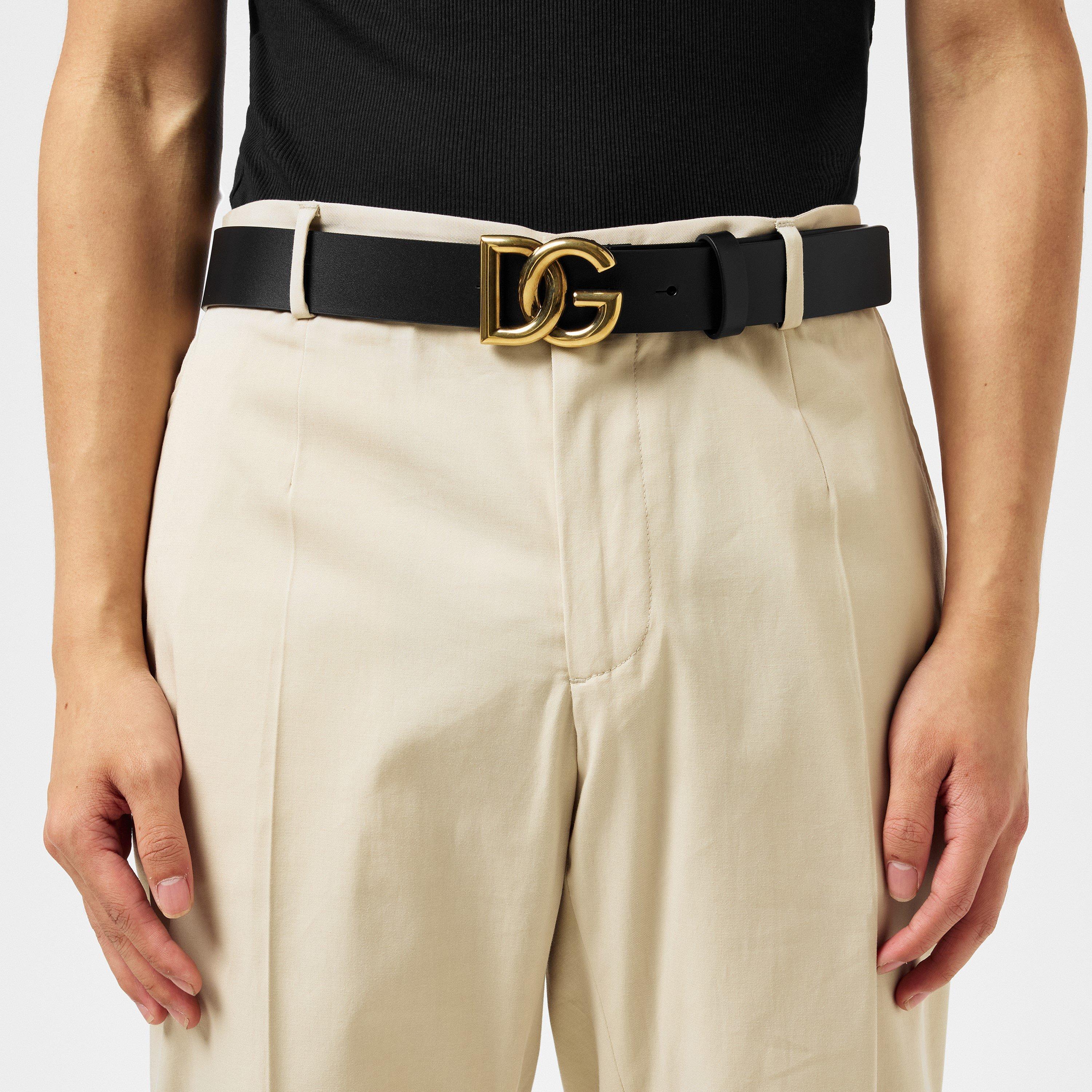 BlackGold 8E831 - Dolce and Gabbana - Men's Interlock Logo Leather Buckle Belt, 40mm - 2