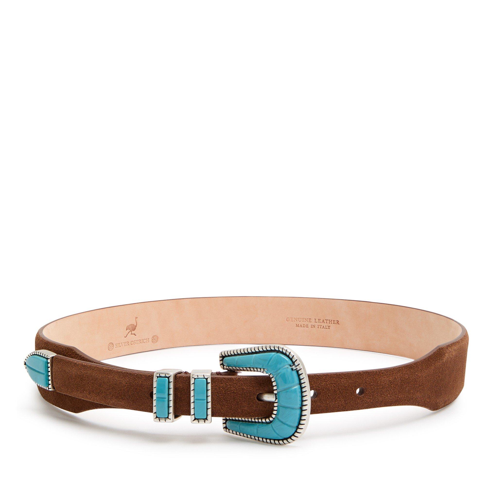 BROWN AND OTHER - Silver Ostrich - CRAZY COLOUR SUEDE BELT