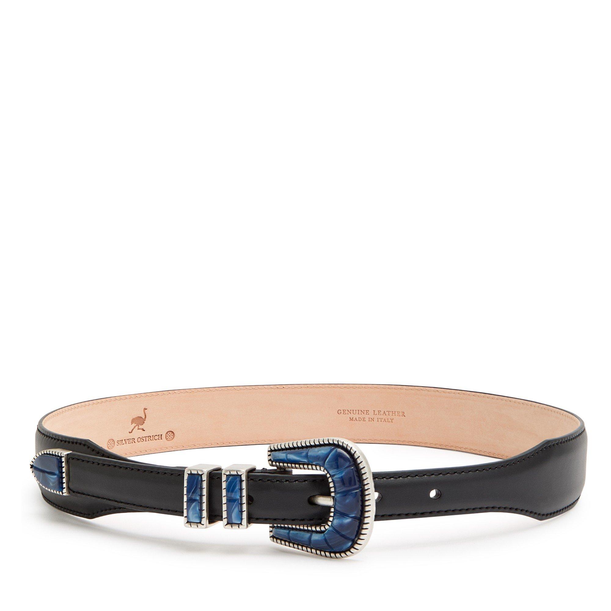 BLACK OTHER - Silver Ostrich - CRAZY COLOUR CALF LEATHER BELT