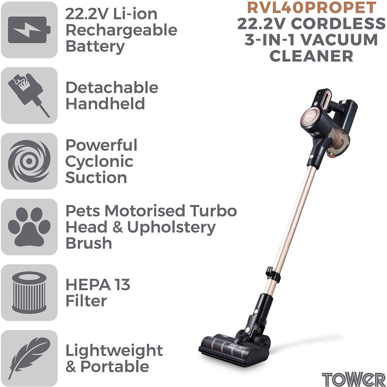 Rose Gold - Tower - VL40 Pro Pet 22.2V Cordless 3-IN-1 DC Vacuum Clean - 2
